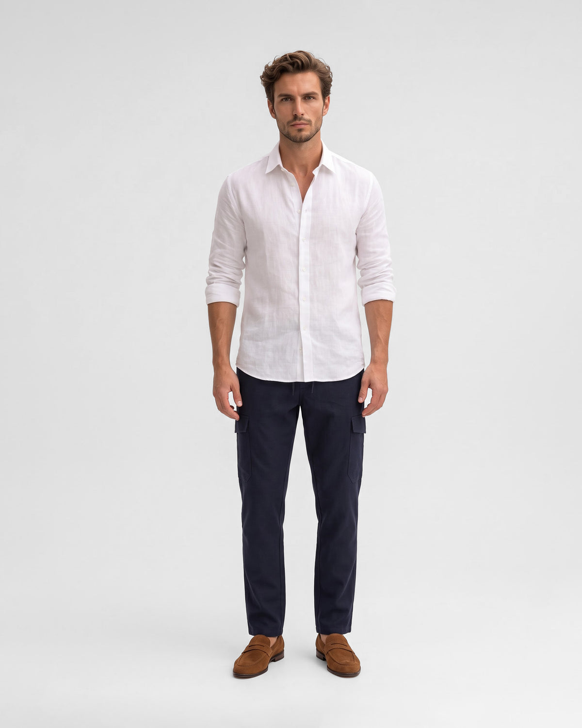Men's Solid 100% Cotton Regular Fit Casual Trousers-Navy