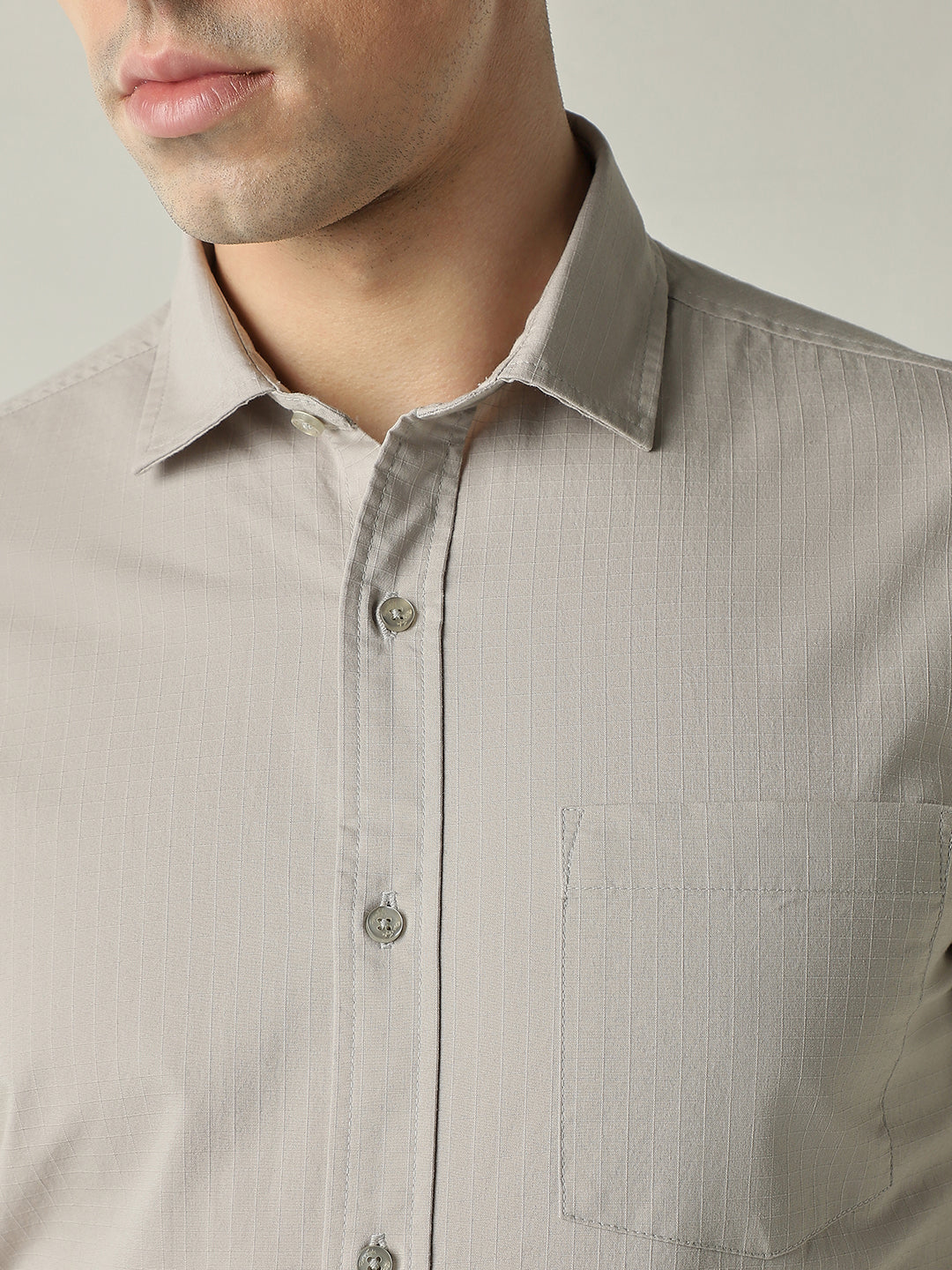 Men's Cotton Lycra Dobby Solid Slim Fit Full Sleeve Formal Shirt - Grey