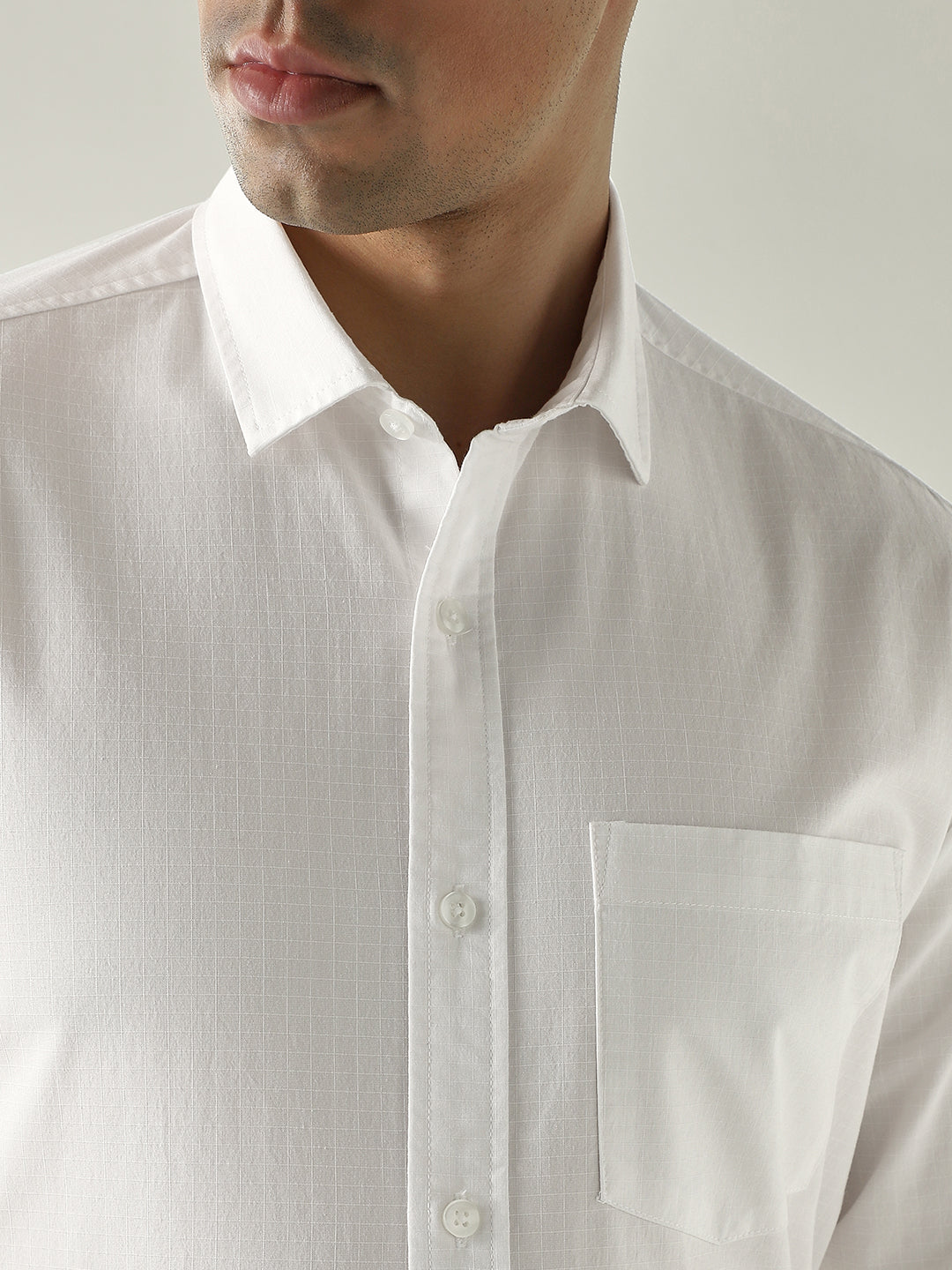 Men's Cotton Lycra Dobby Solid Slim Fit Full Sleeve Formal Shirt - White