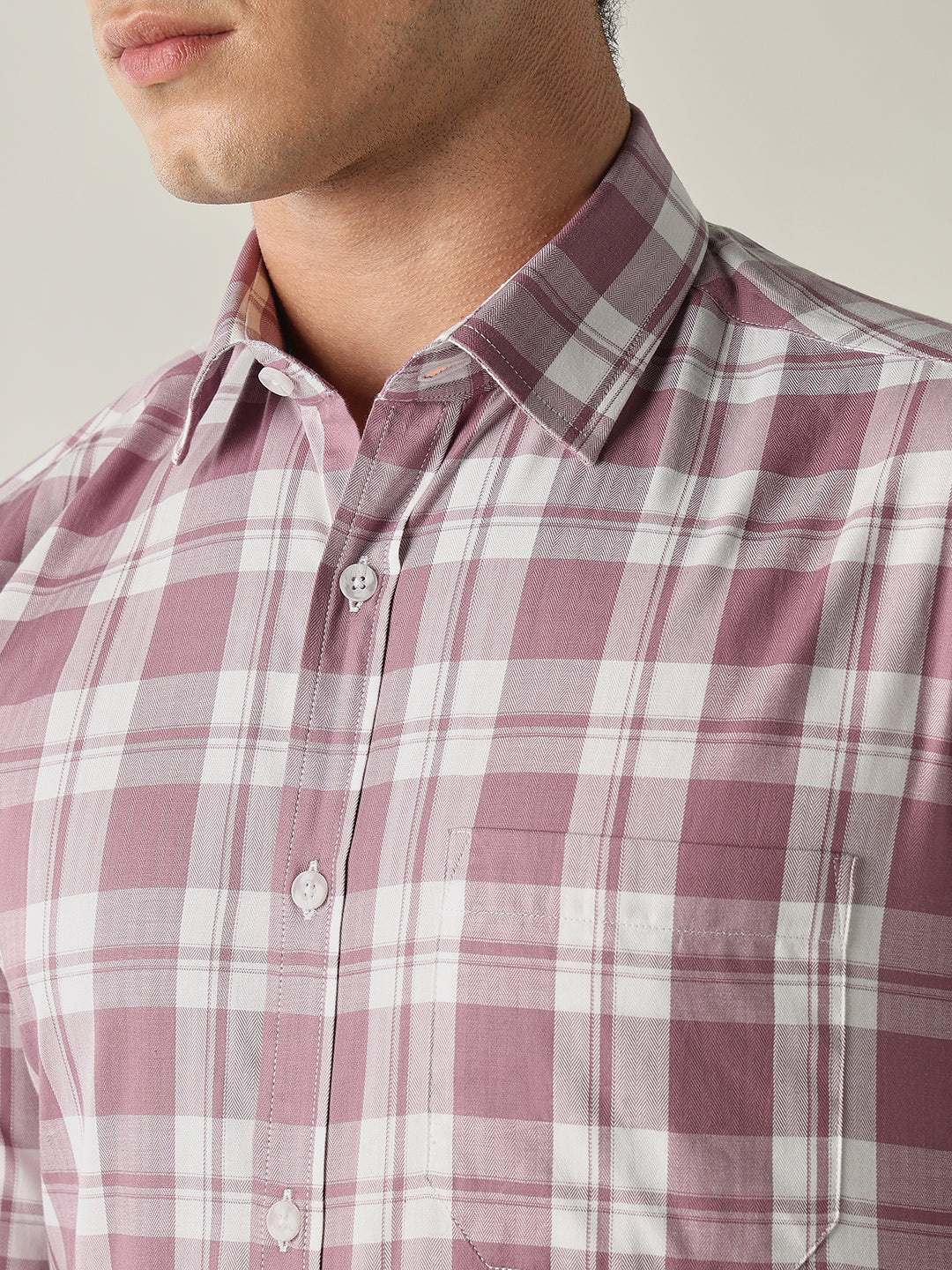Men's Pure Cotton Checks Slim Fit Full Sleeve Casual Shirt - Pink