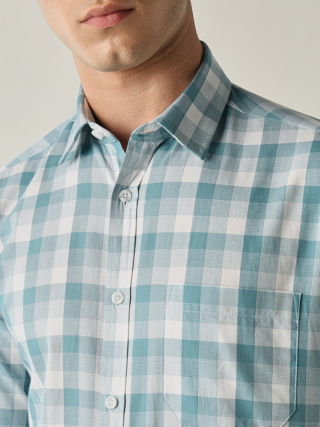Men's Pure Cotton Checks Slim Fit Full Sleeve Casual Shirt - Green