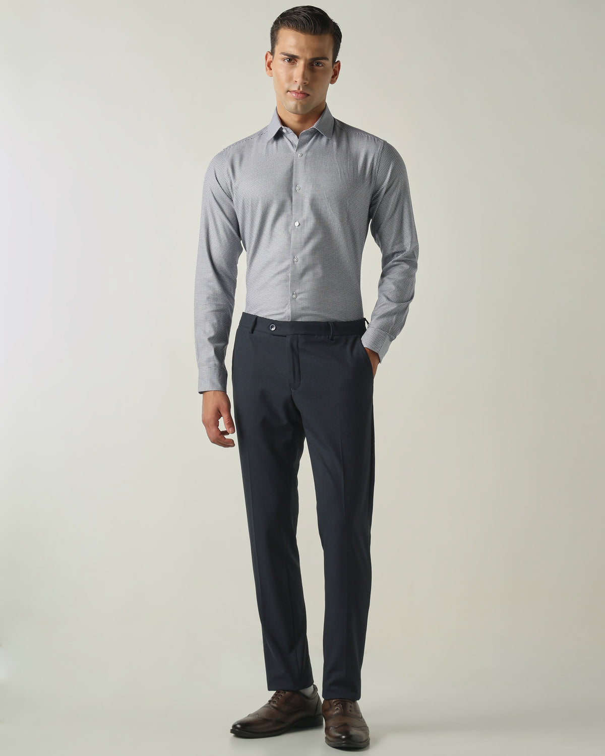 Men's Pure Cotton Dobby Solid Slim Fit Full Sleeve Formal Shirt - Blue