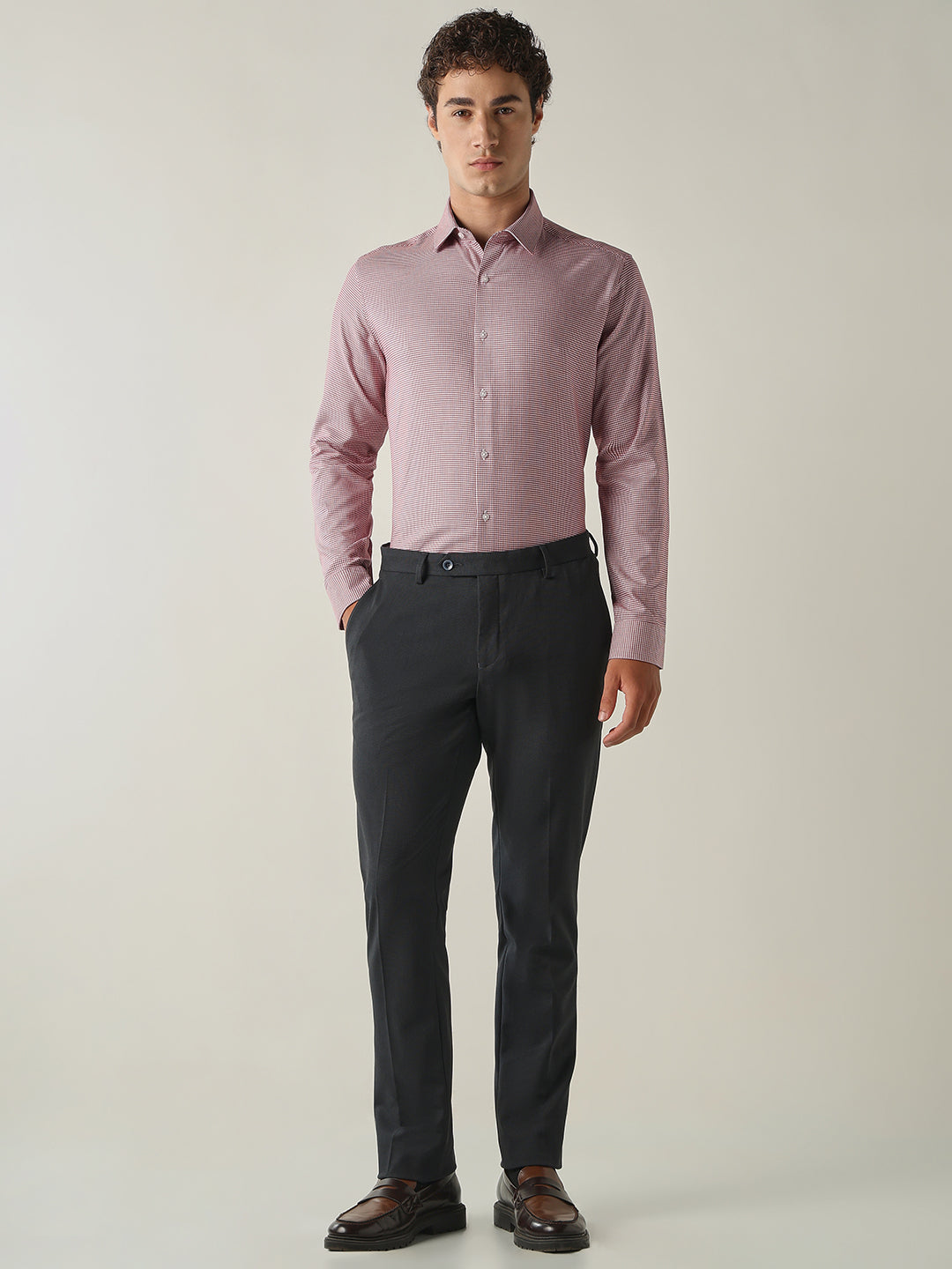 Men's Pure Cotton Dobby Solid Slim Fit Full Sleeve Formal Shirt - Red