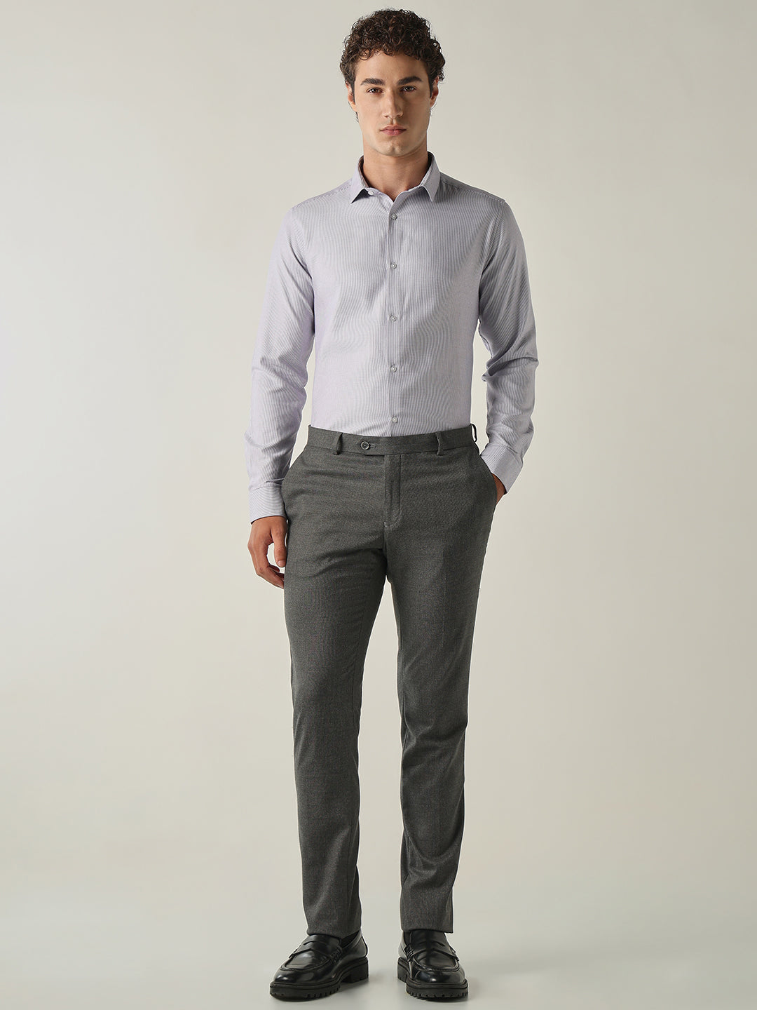 Men's Pure Cotton Dobby Stripes Slim Fit Full Sleeve Formal Shirt - Purple