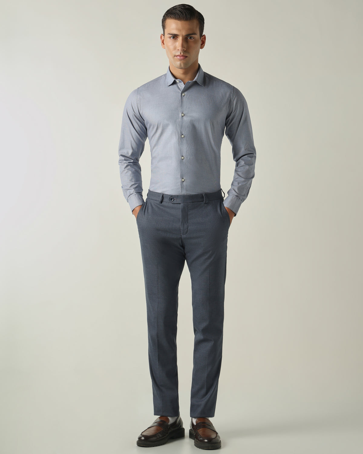 Men's Pure Cotton Checks Slim Fit Full Sleeve Formal Shirt - Blue