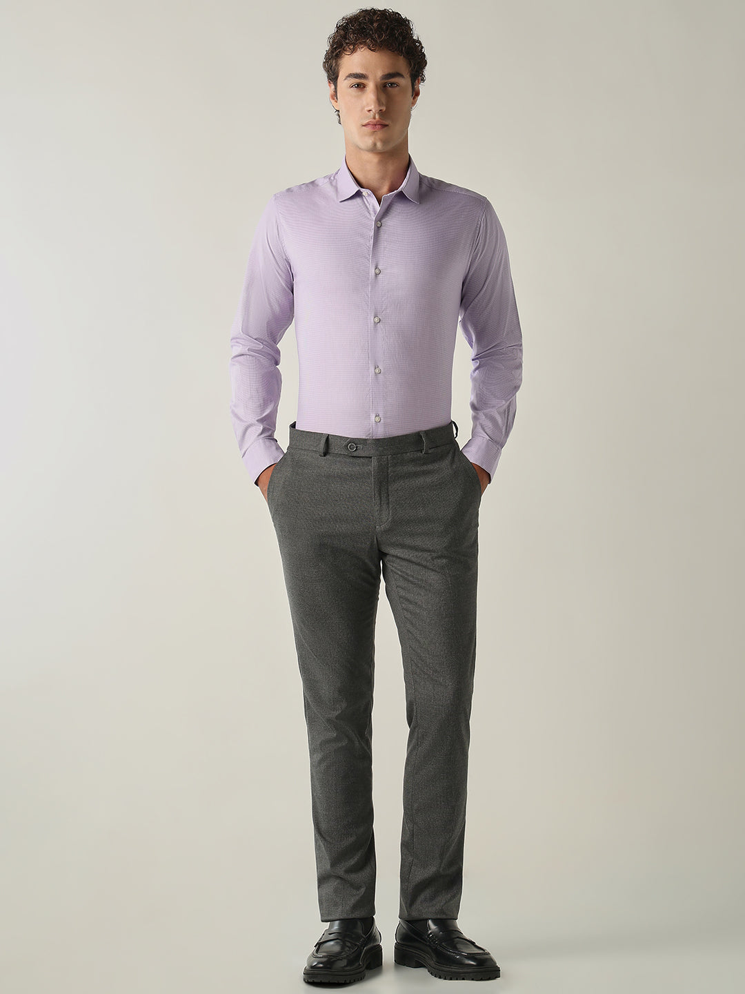 Men's Pure Cotton Houndstooth Checks Slim Fit Full Sleeve Formal Shirt - Pink