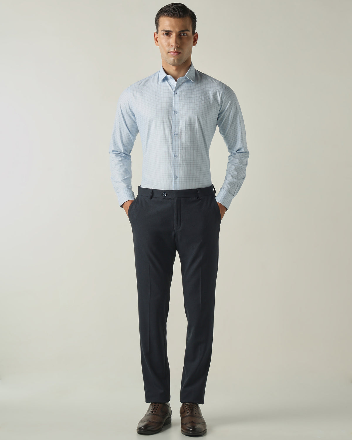 Men's Pure Cotton Checks Slim Fit Full Sleeve Formal Shirt - Blue