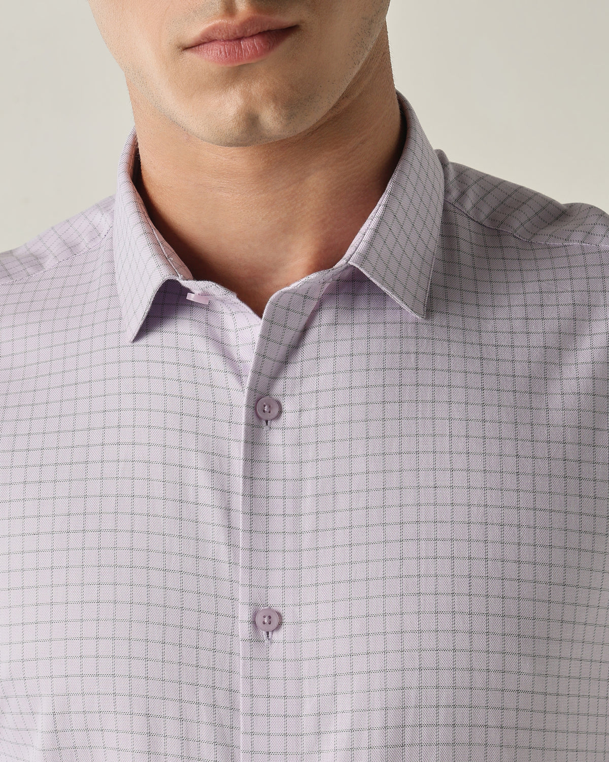 Men's Pure Cotton Checks Slim Fit Full Sleeve Formal Shirt - Purple
