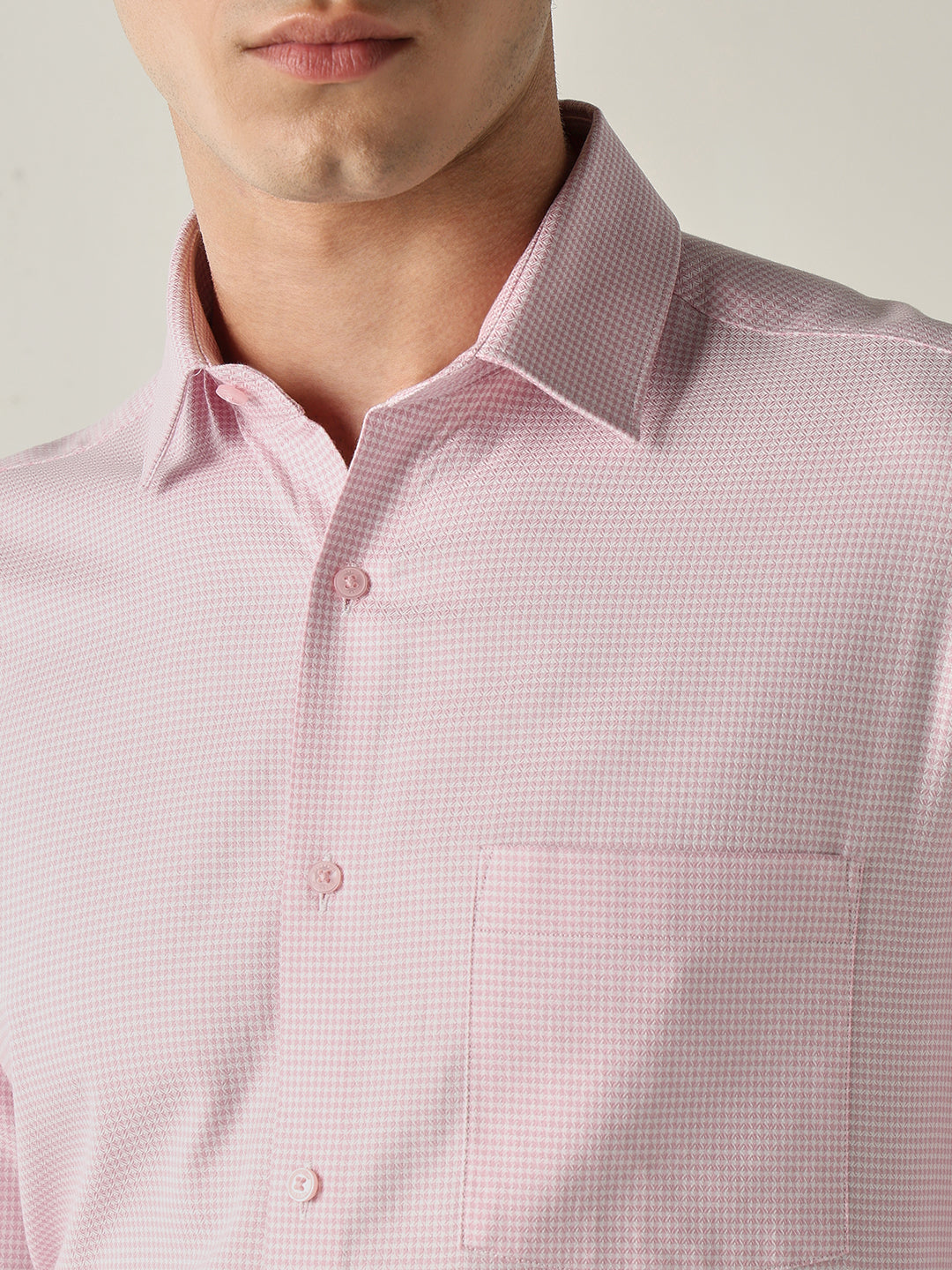 Men's Pure Cotton Dobby Solid Slim Fit Full Sleeve Formal Shirt - Pink