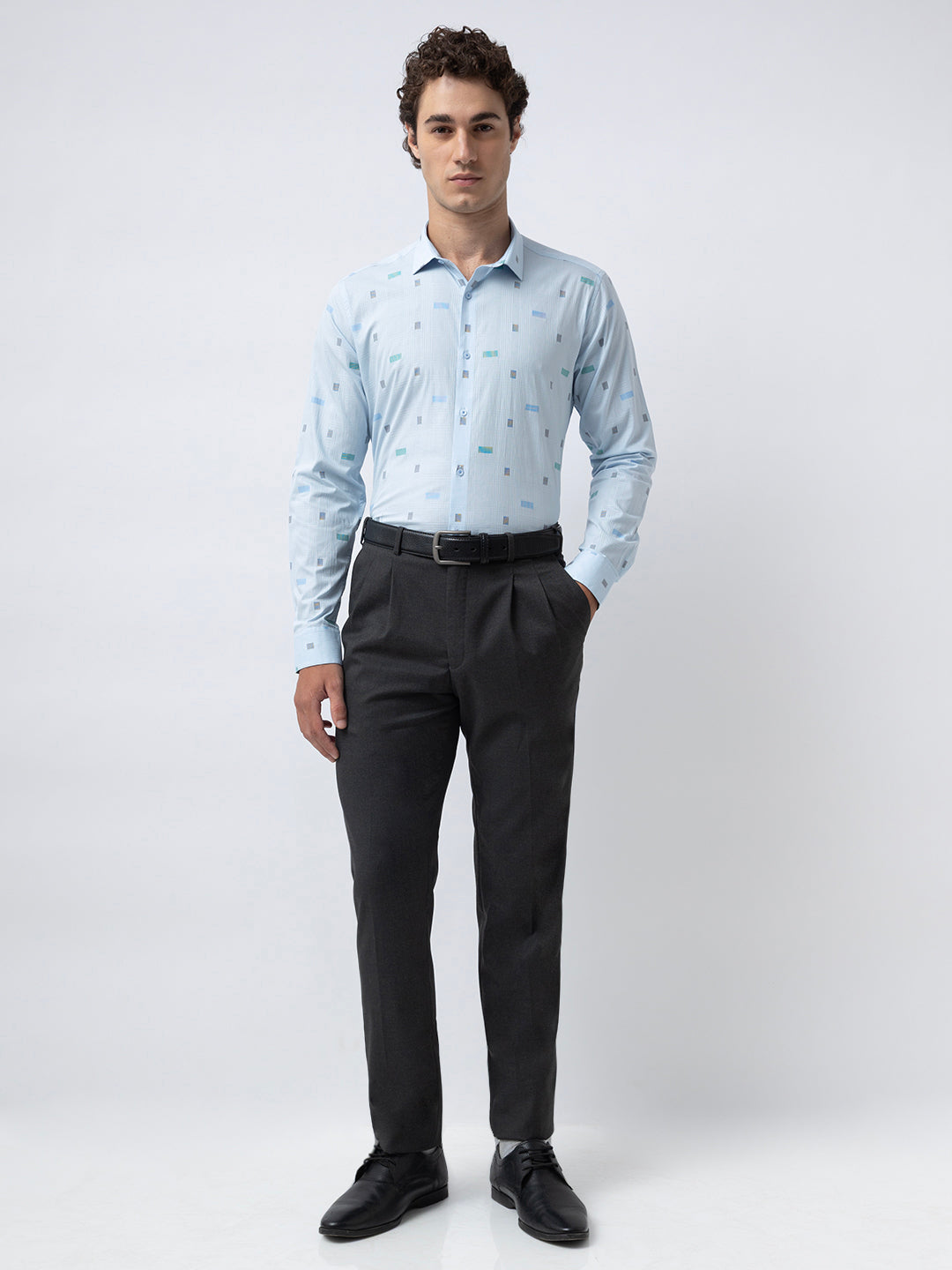 Men's Pure Cotton Dobby Solid Slim Fit Full Sleeve Formal Shirt - Sky Blue
