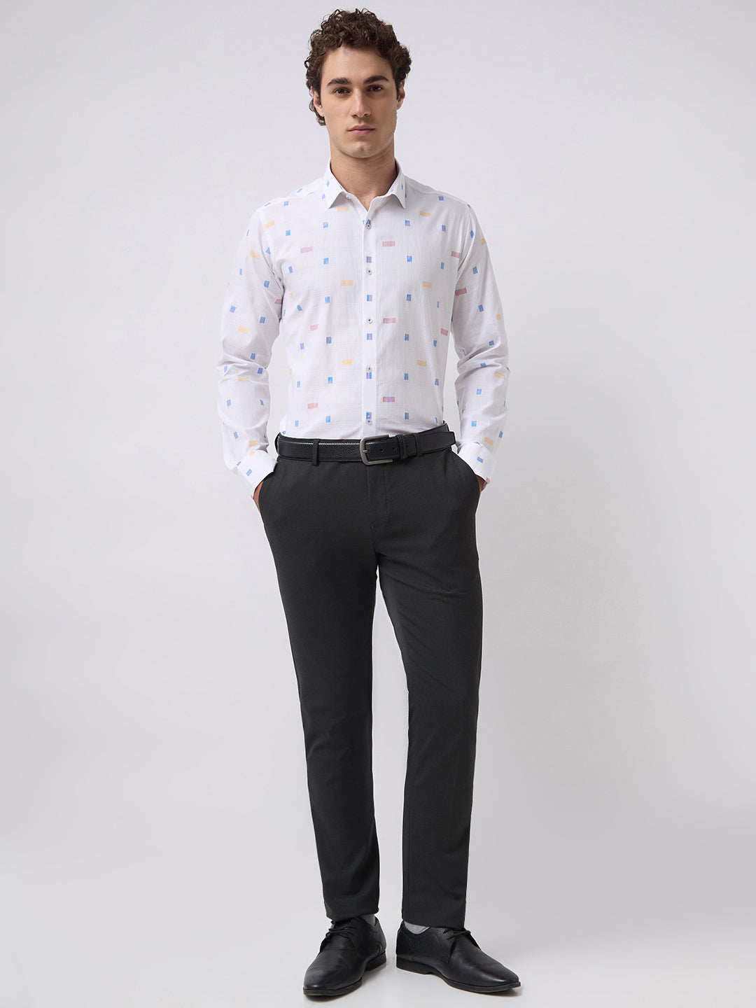 Men's Pure Cotton Dobby Solid Slim Fit Full Sleeve Formal Shirt - White