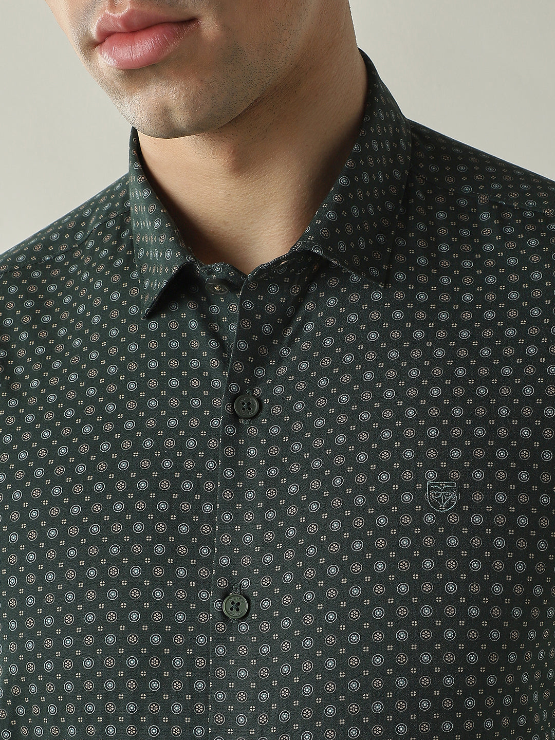 Men's Pure Cotton Printed Slim Fit Full Sleeve Casual Shirt - Green