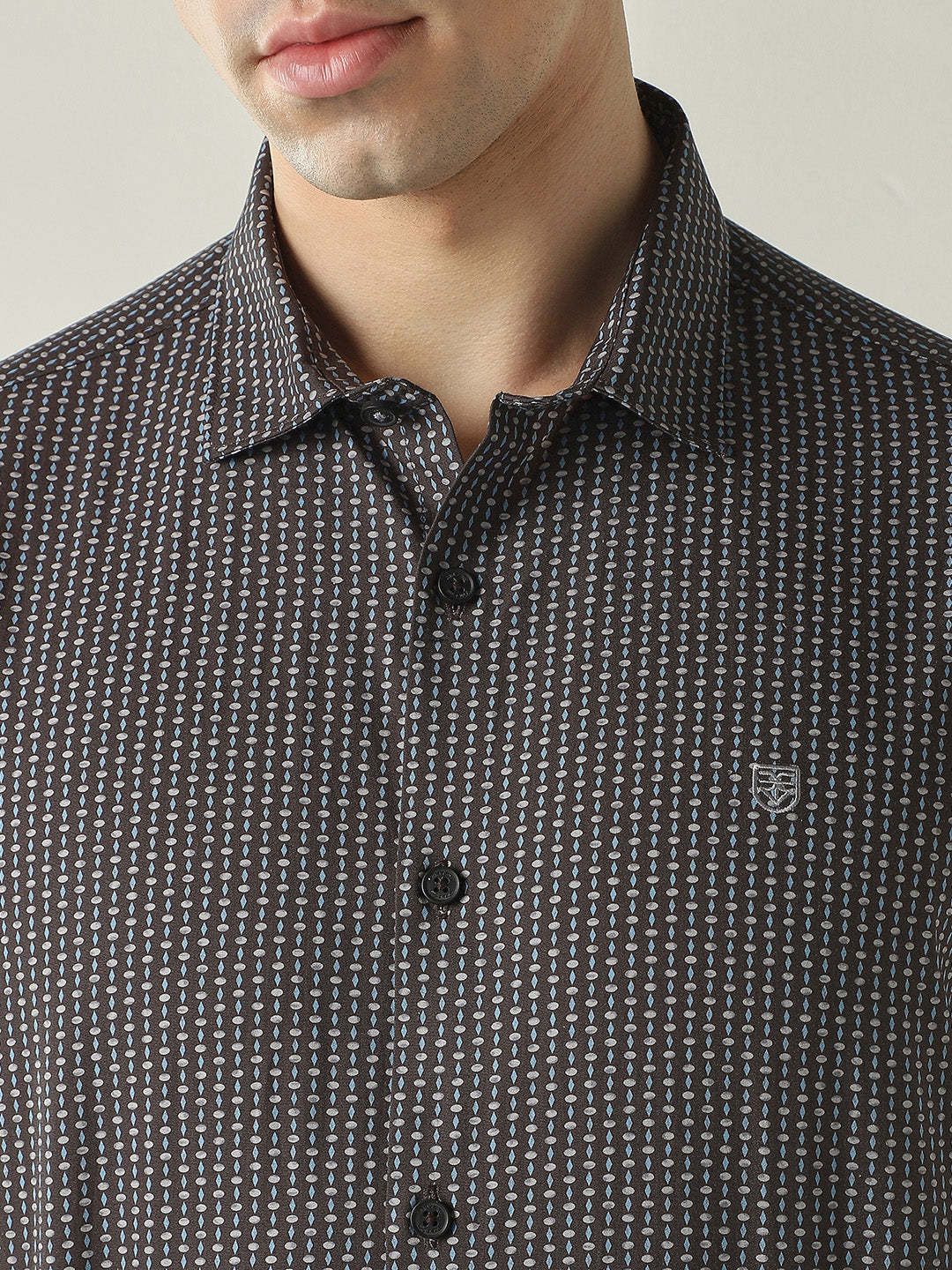 Men's Pure Cotton Printed Slim Fit Full Sleeve Casual Shirt - Brown