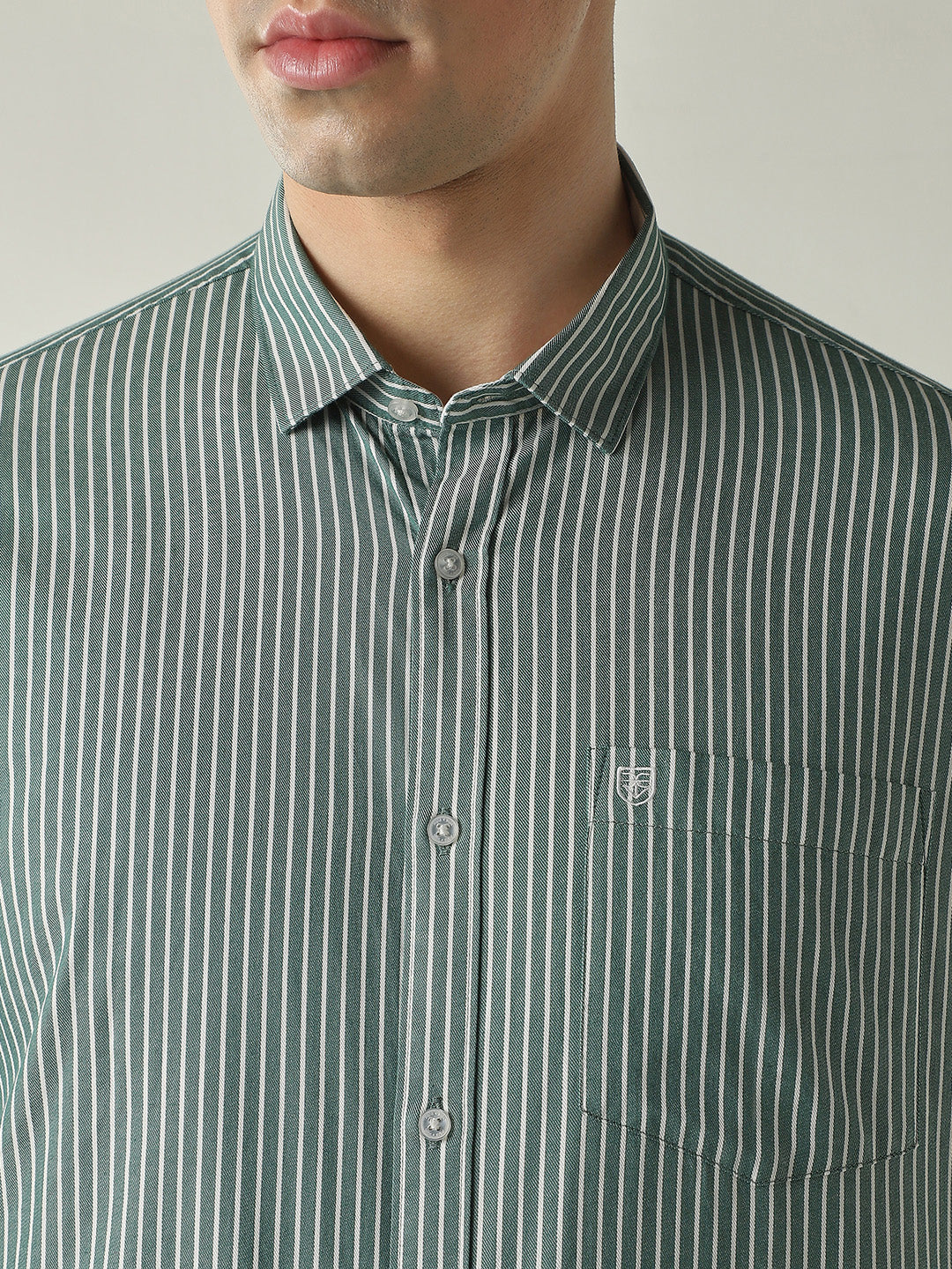 Men's Pure Cotton Stripes Regular Fit Full Sleeve Casual Shirt - Green