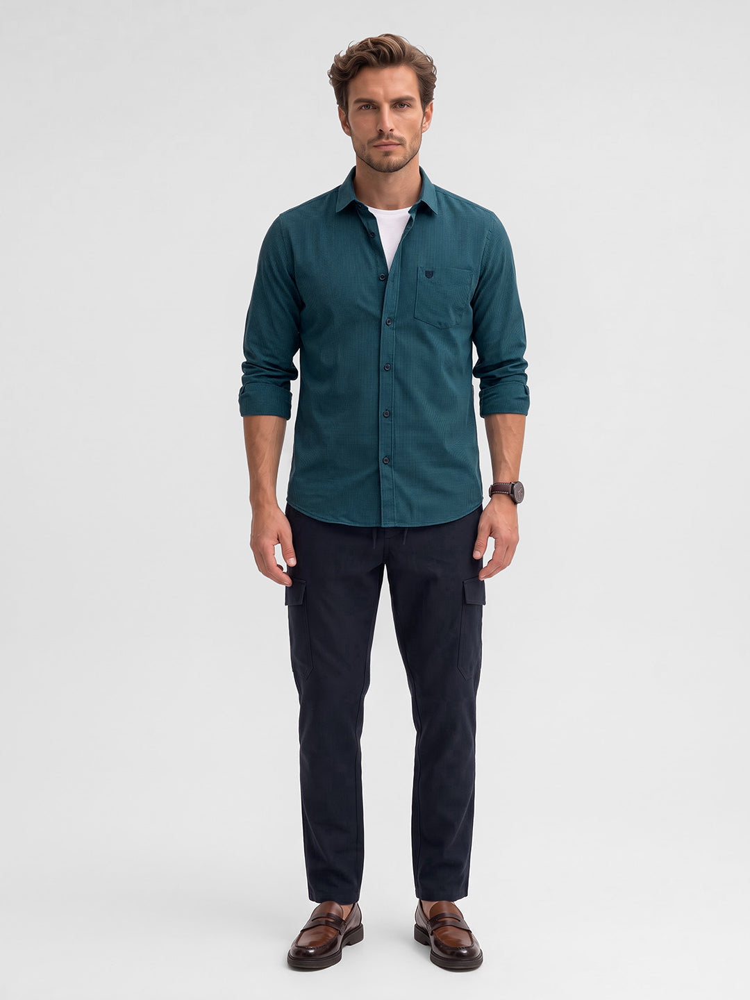 Men's Pure Cotton Checks Regular Fit Full Sleeve Casual Shirt - Blue