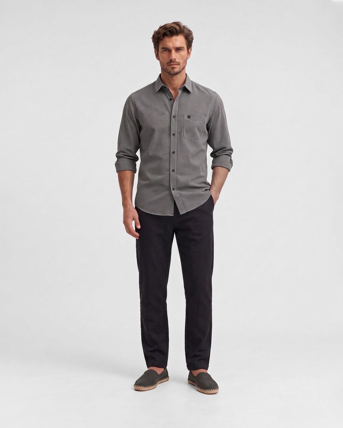 Men's Pure Cotton Checks Regular Fit Full Sleeve Casual Shirt - Grey