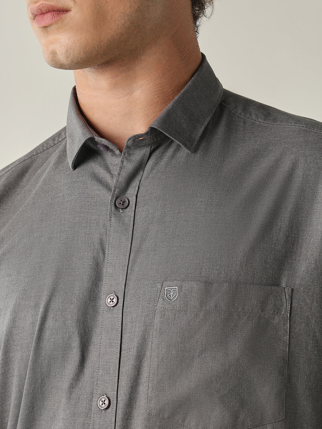 Men's Pure Cotton Melange Solid Regular Fit Full Sleeve Casual Shirt - Grey