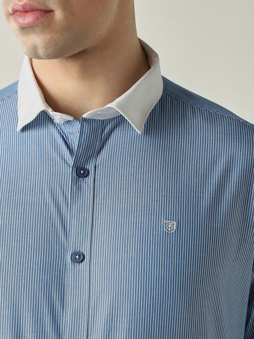 Men's Pure Cotton Stripes Slim Fit Full Sleeve Casual Shirt - Blue