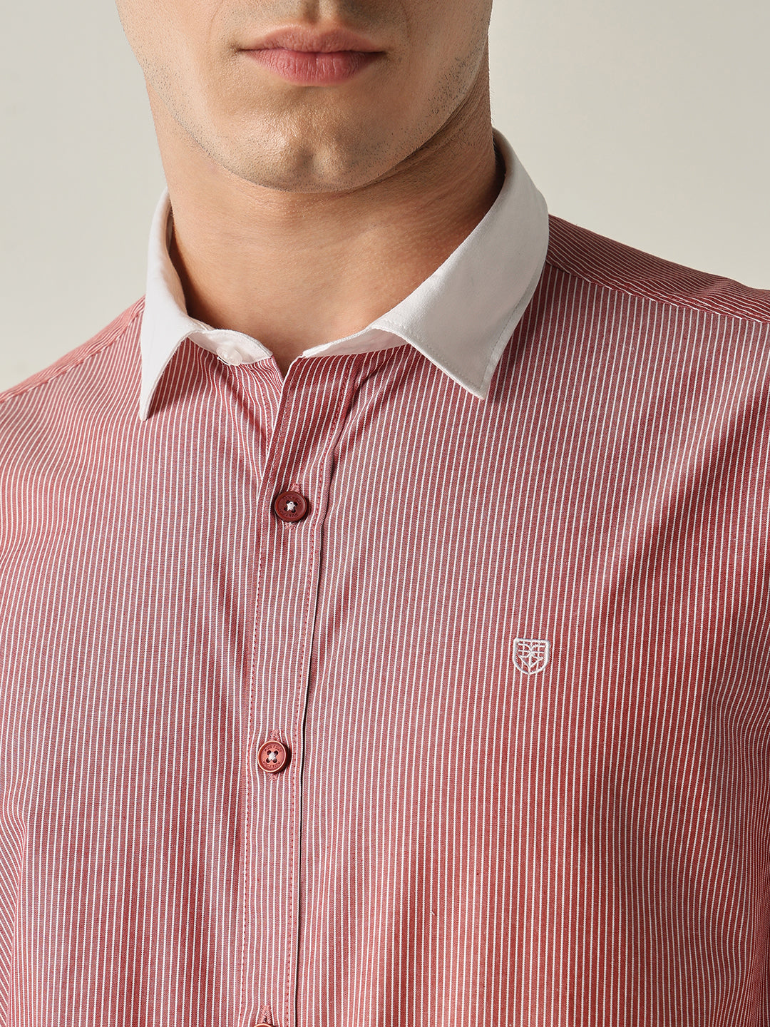 Men's Pure Cotton Stripes Slim Fit Full Sleeve Casual Shirt - Red