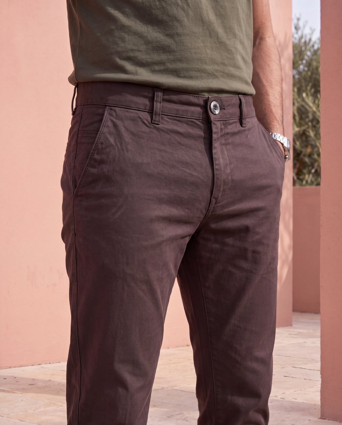 Men's Solid Cotton Stretch Regular Fit Casual Trousers-Green