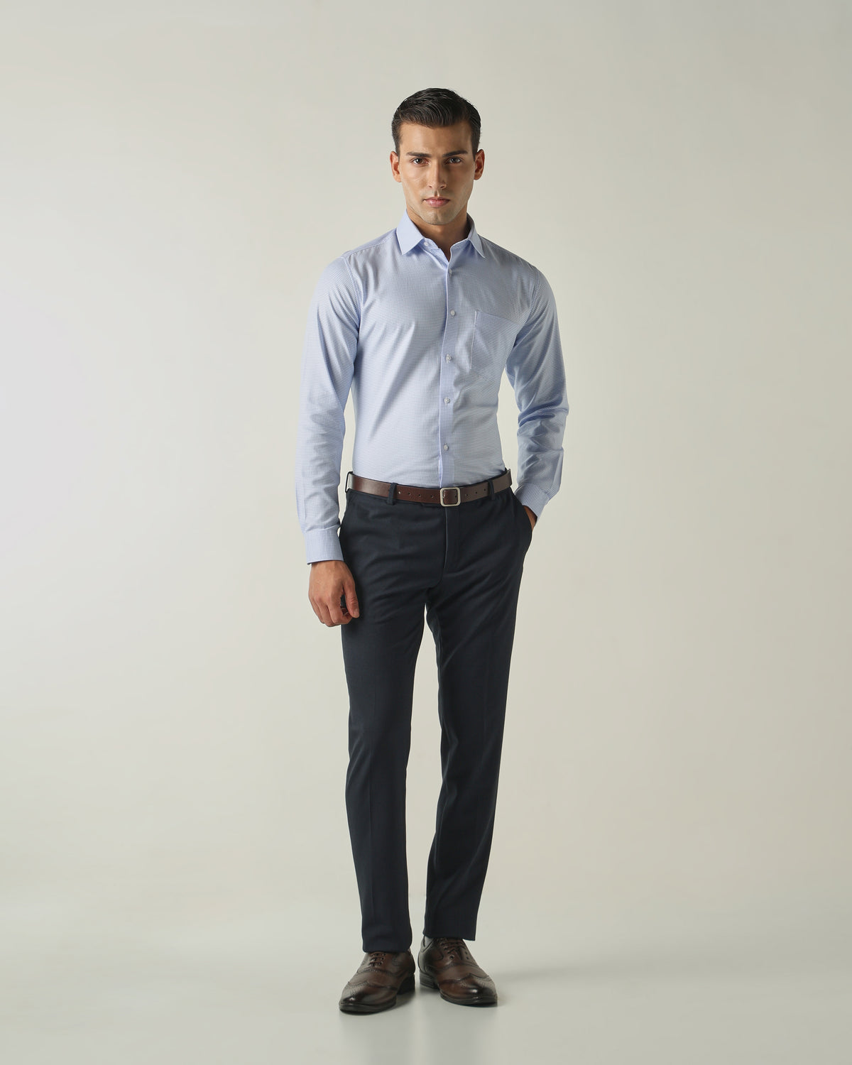 Men's Solid Poly Viscose Elastane Slim Fit Formal Trousers - Blue