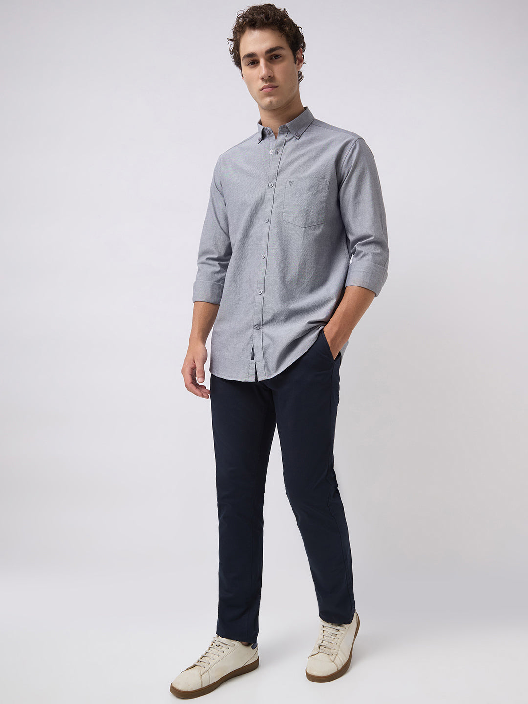 Men's Pure Cotton Oxford Solid Slim Fit Full Sleeve Casual Shirt - Black