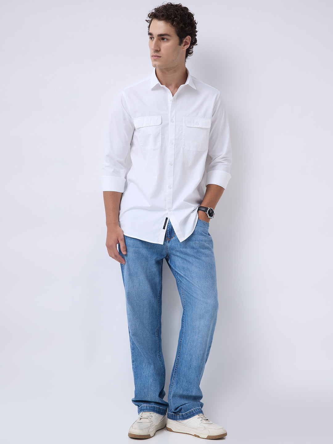 Men's Pure Cotton Solid Regular Fit Full Sleeve Casual Shirt - White