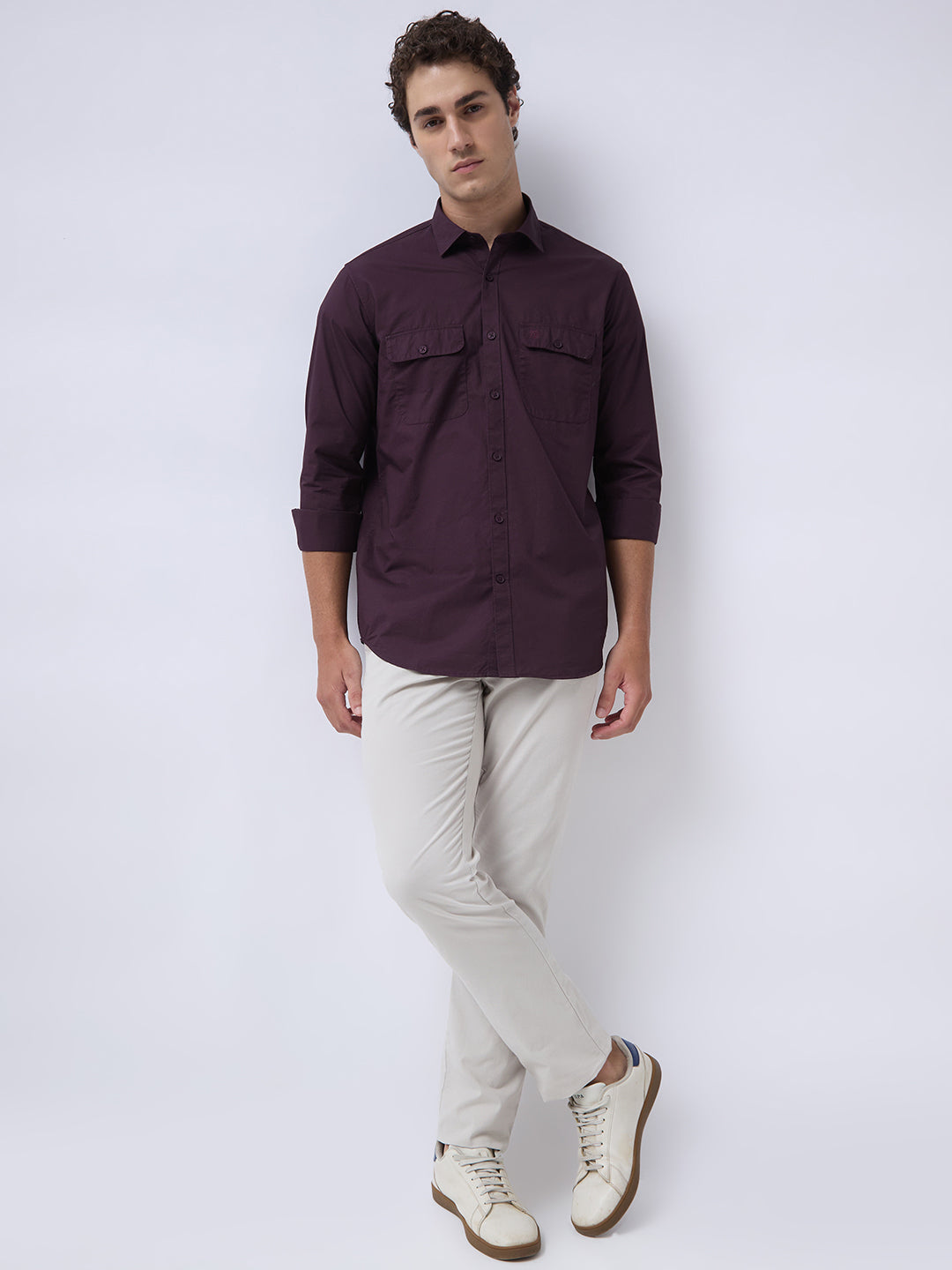 Men's Pure Cotton Solid Regular Fit Full Sleeve Casual Shirt - Wine