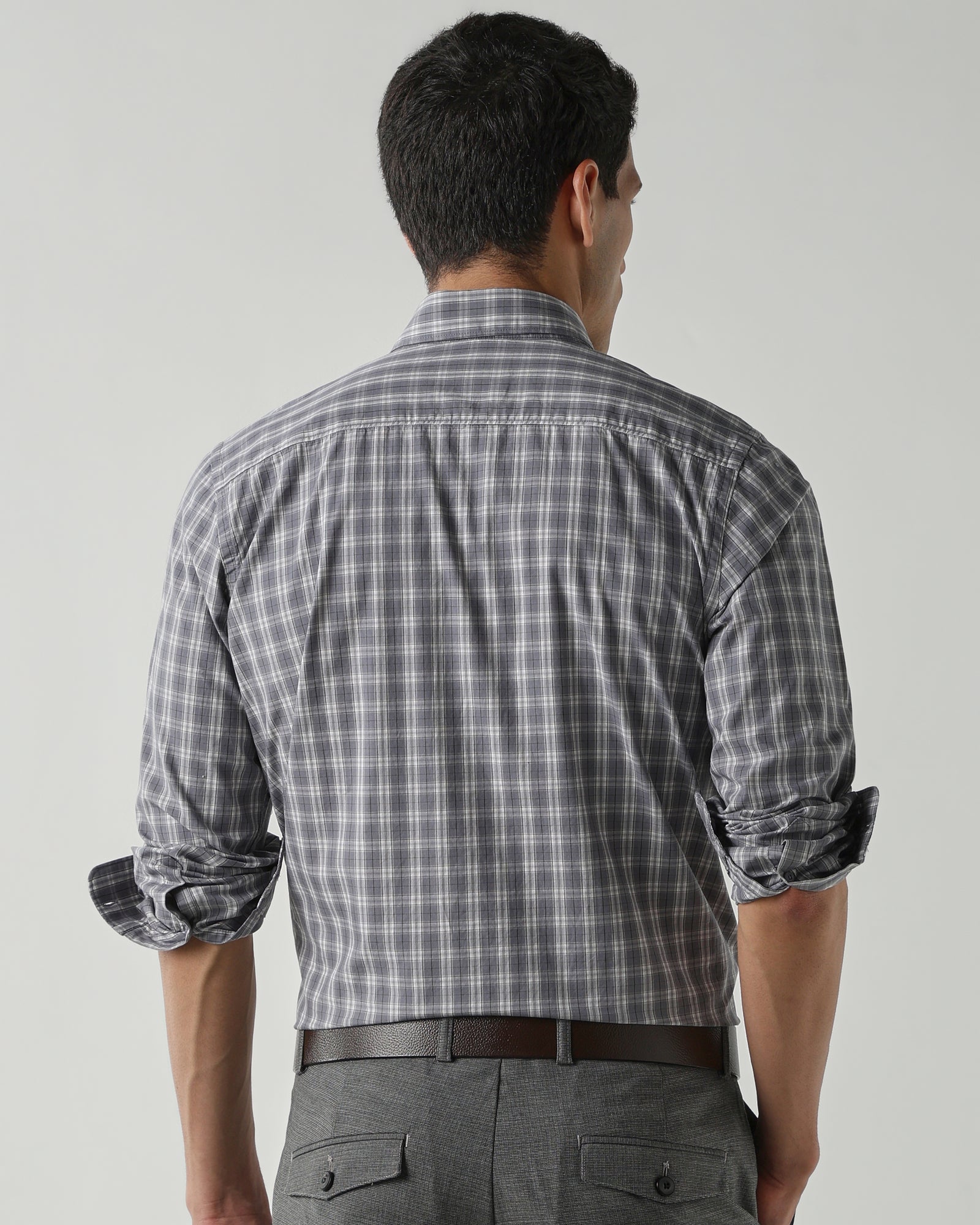 Grey/White Pure Cotton Shirts for Men | Slim Fit Luxury Wear