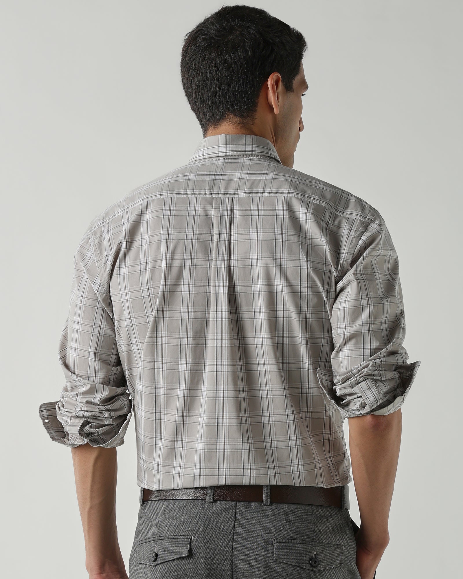 Beige/White Pure Cotton Shirts for Men | Regular Fit Luxury Wear