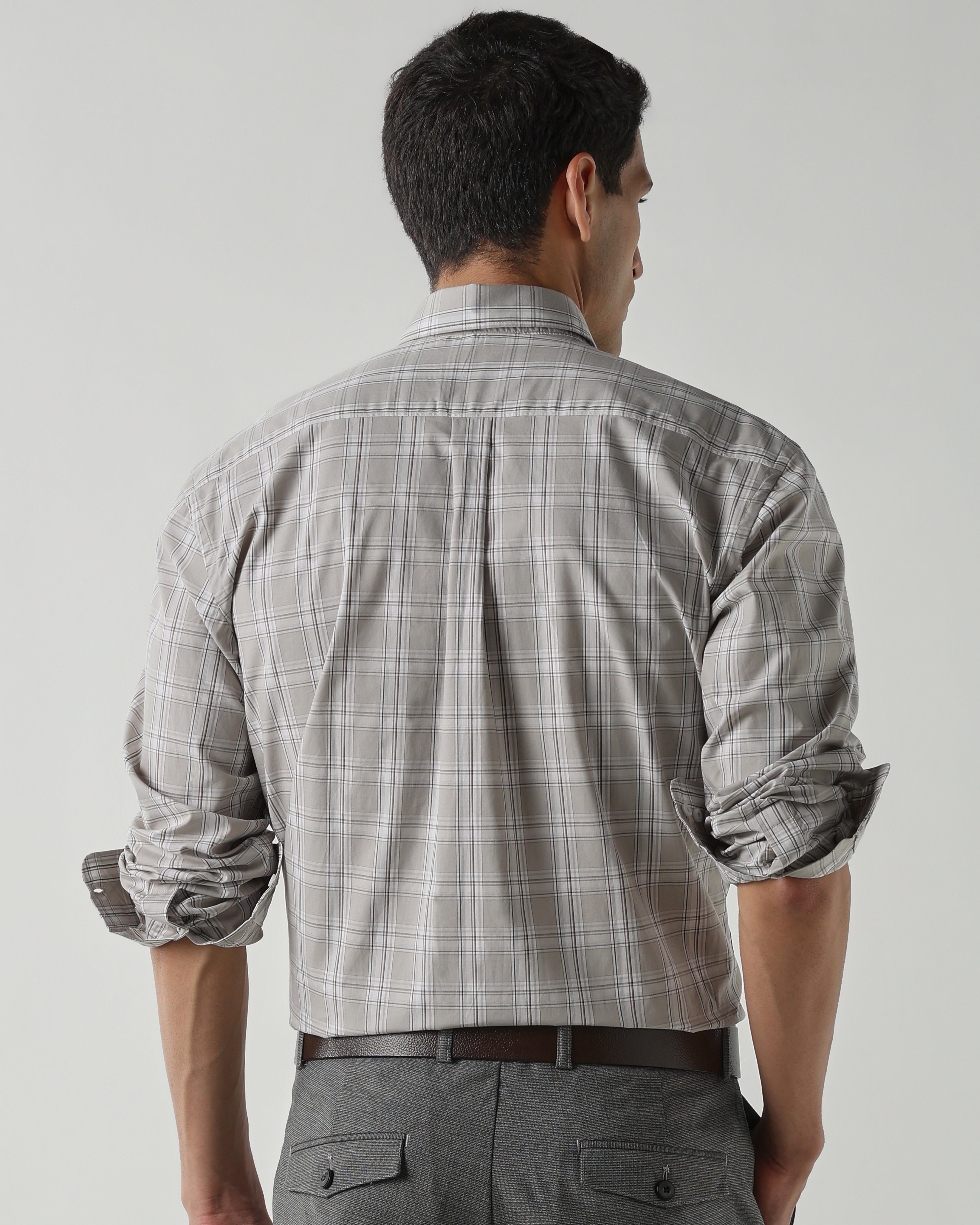 Beige/White Pure Cotton Shirts for Men | Regular Fit Luxury Wear