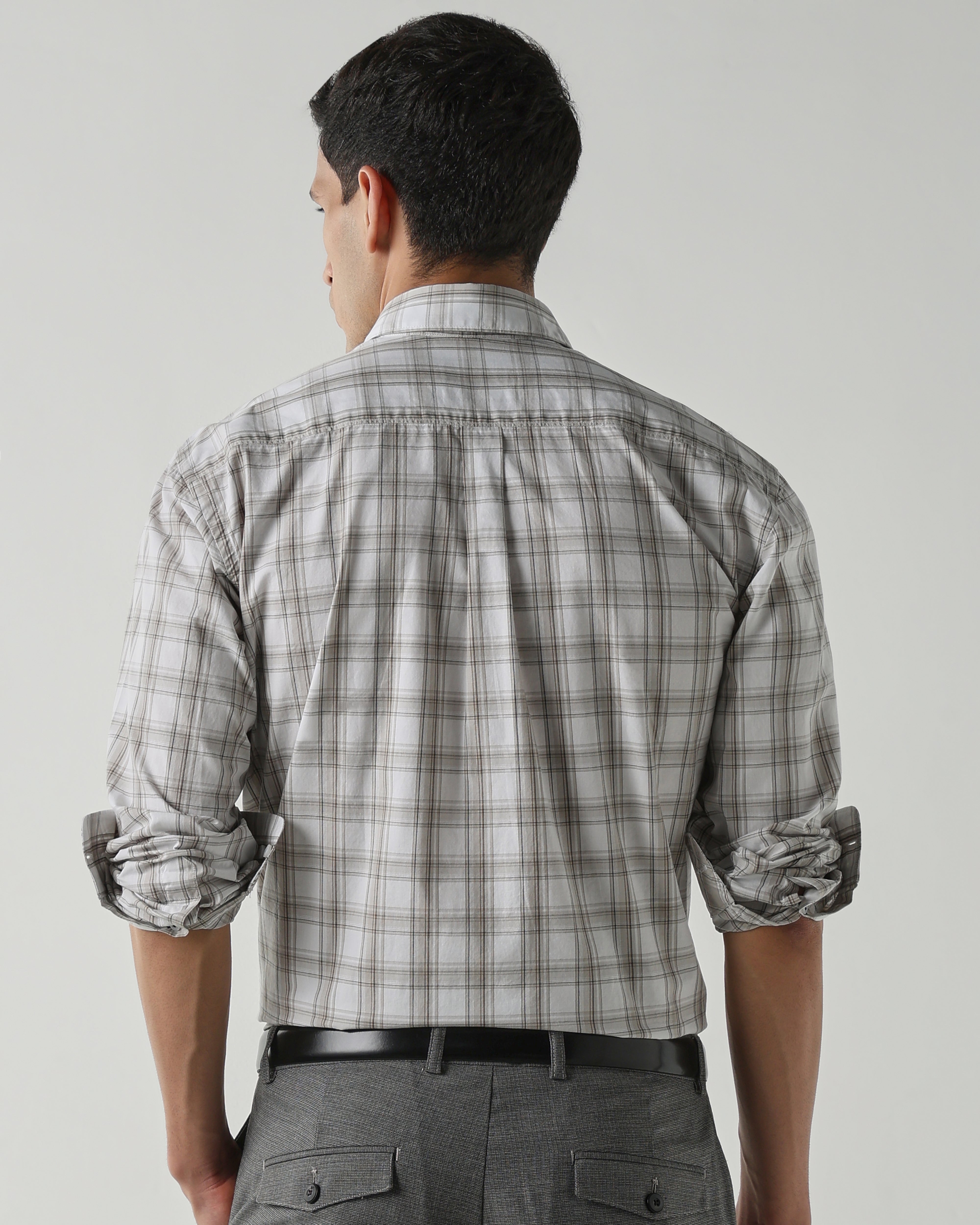 White/Beige Pure Cotton Shirts for Men | Regular Fit Luxury Wear