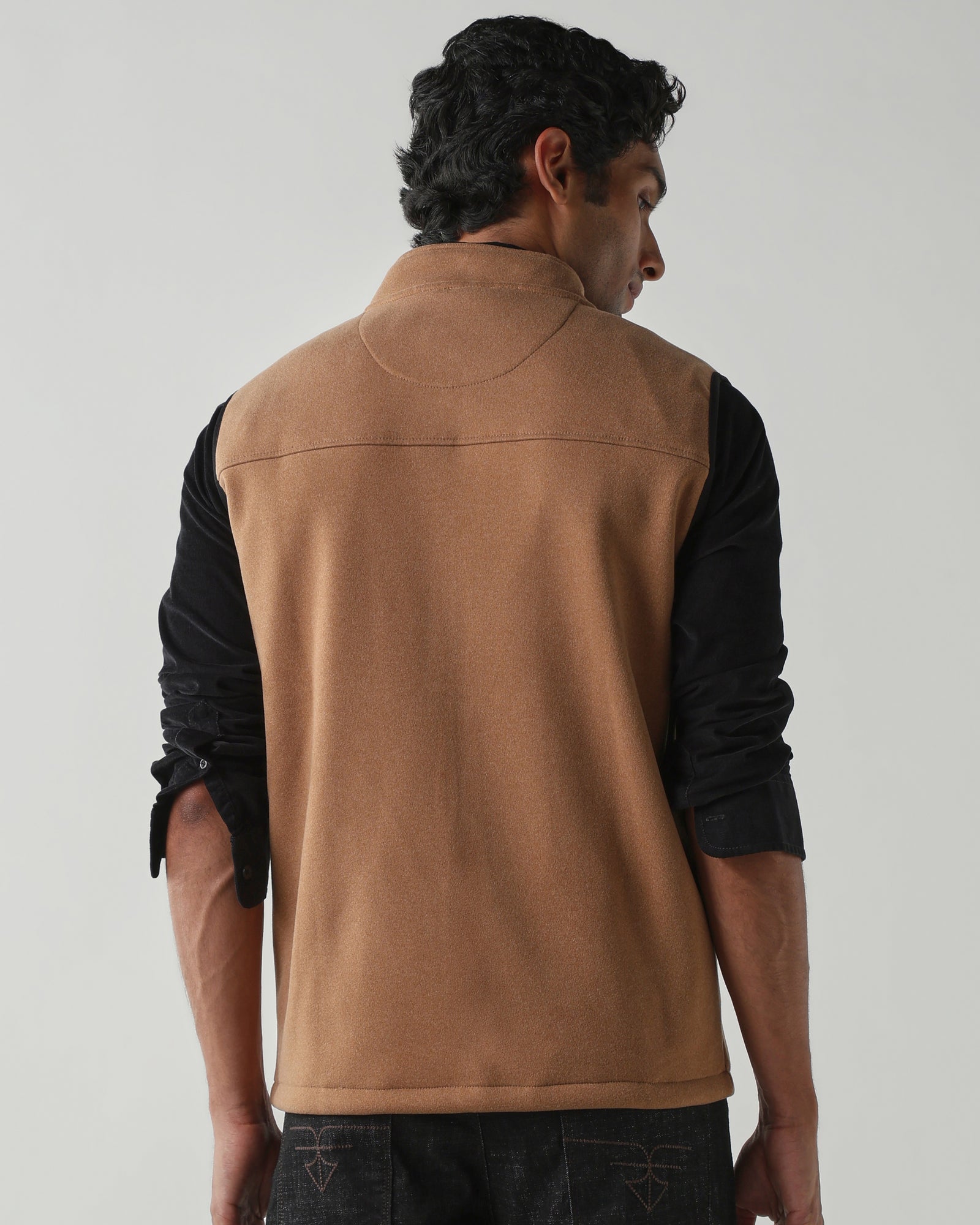 Round Neck Sleeveless  Jackets – Dark Camel