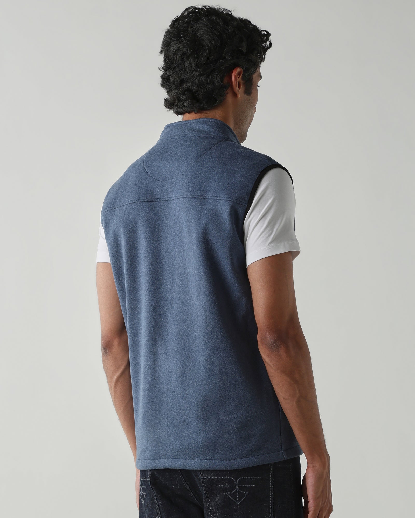 Round Neck Sleeveless  Jackets – Denim