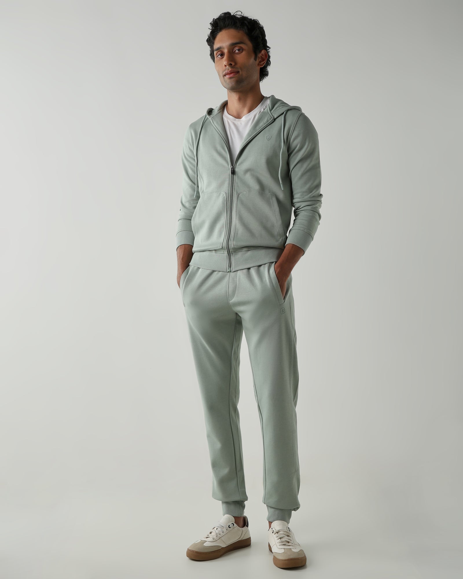 Rib at Waist and bottom Flat Front  Joggers – Frosty Green