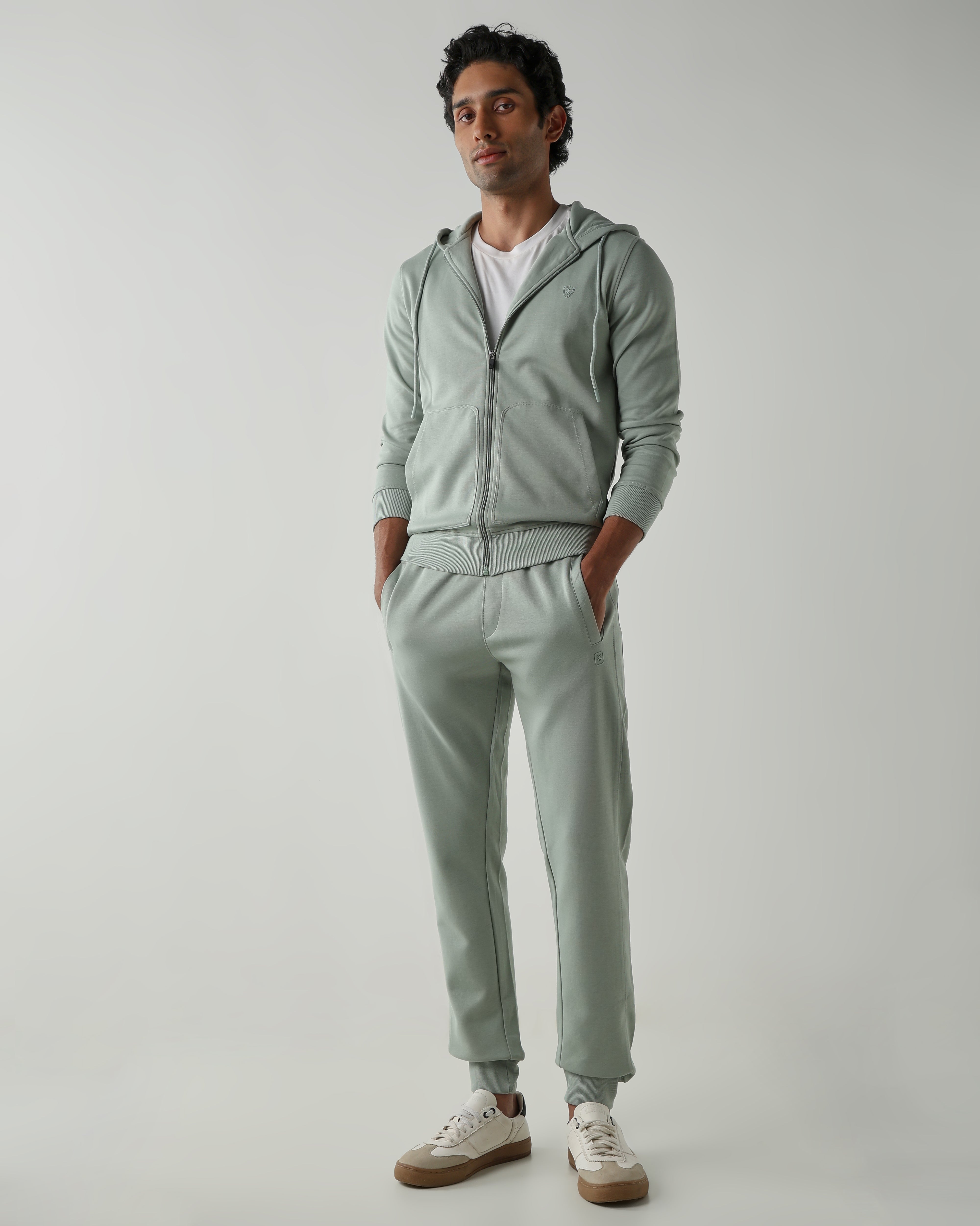 Rib at Waist and bottom Flat Front  Joggers – Frosty Green