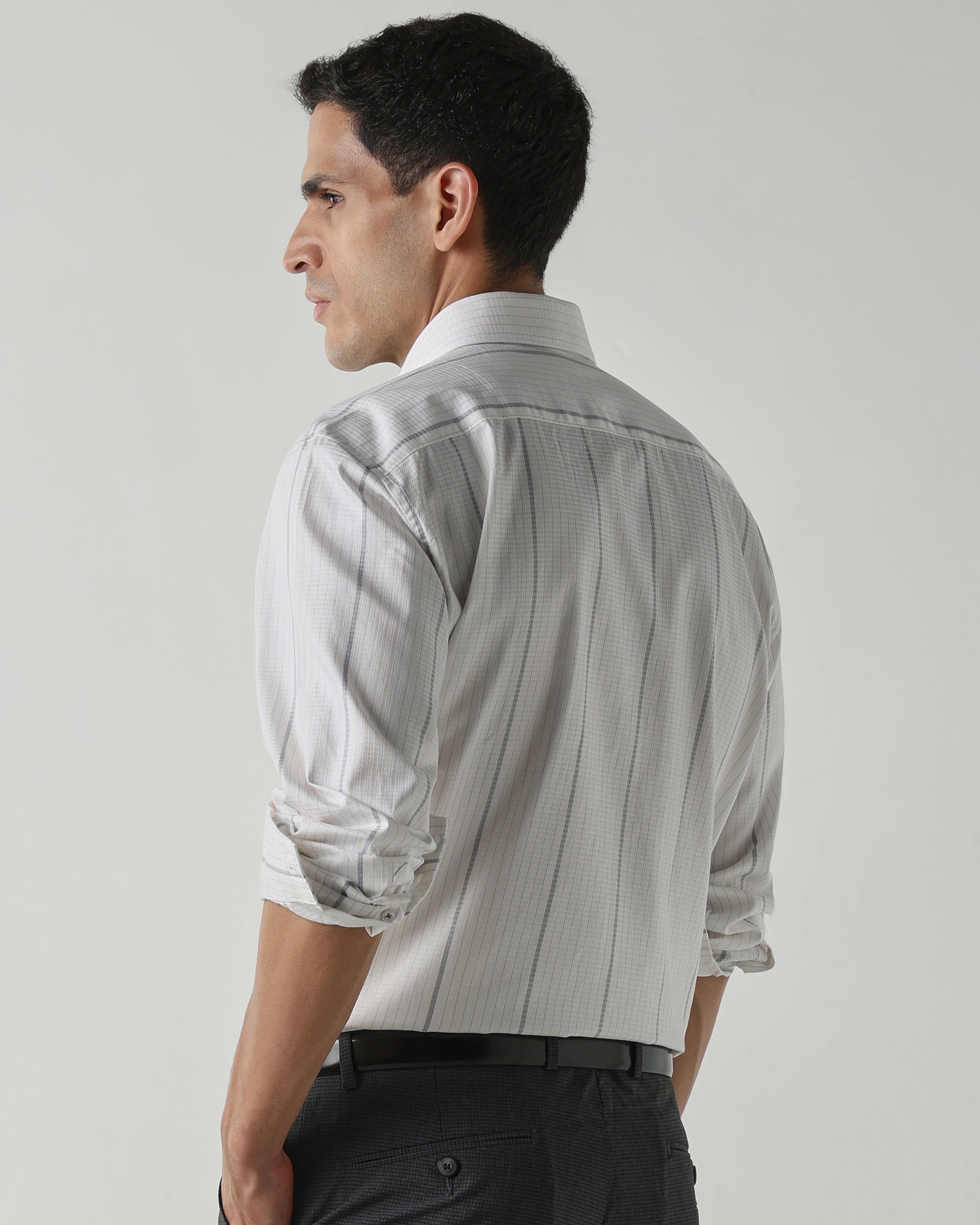 Grey/White Pure Cotton Shirts for Men | Regular Fit Luxury Wear