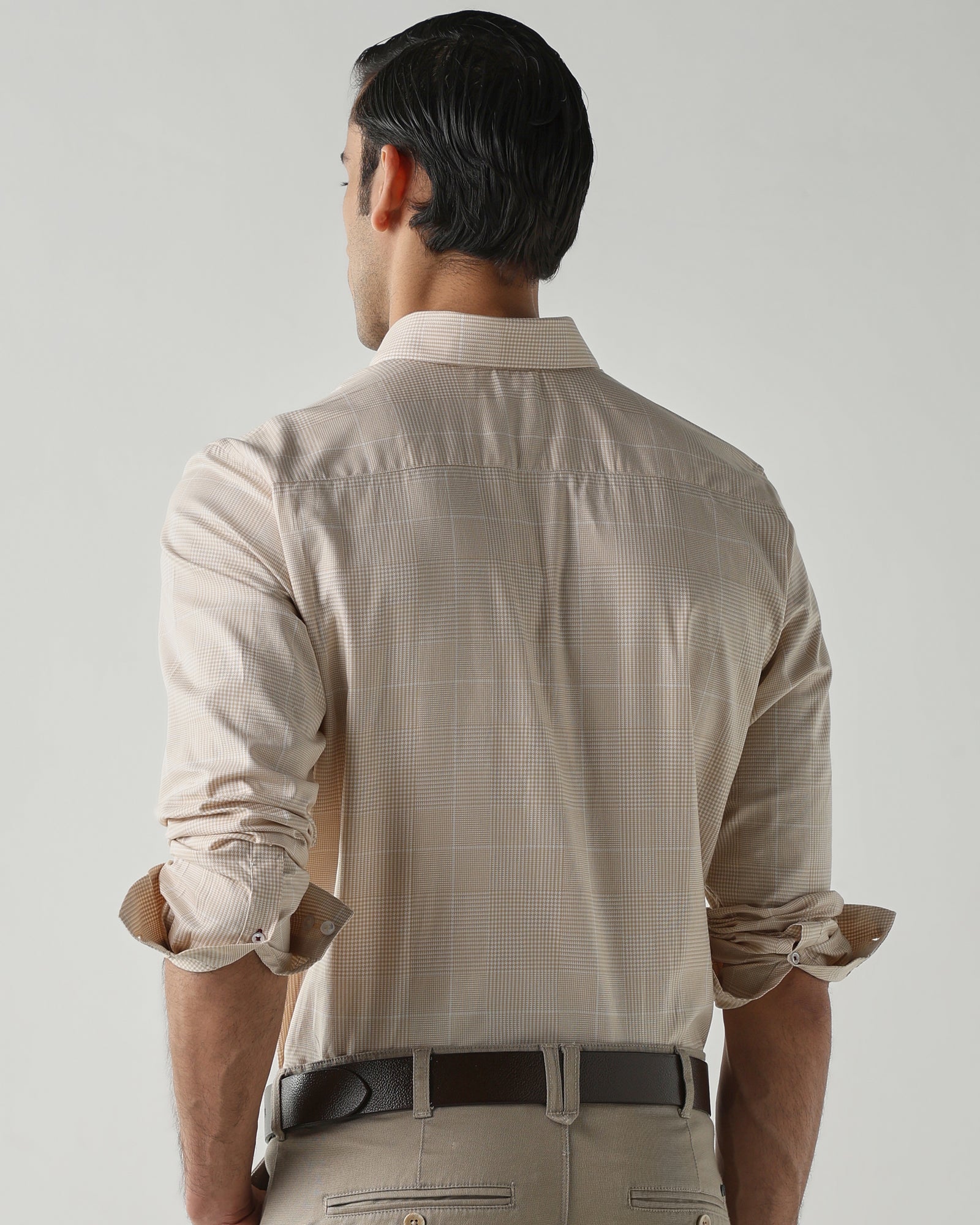 Beige/White Pure Cotton Shirts for Men | Slim Fit Luxury Wear