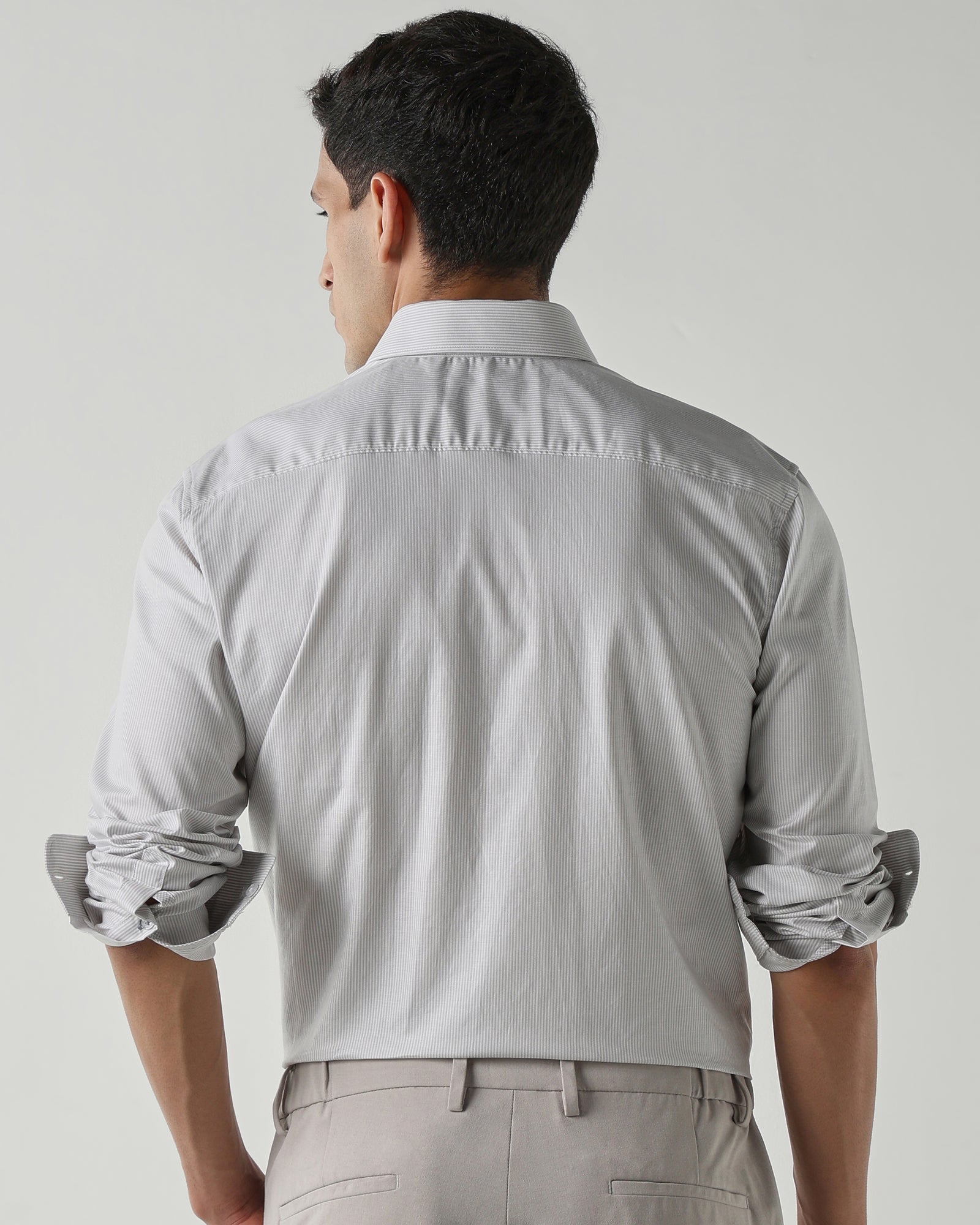 Lt Grey/White Pure Cotton Shirts for Men | Slim Fit Luxury Wear
