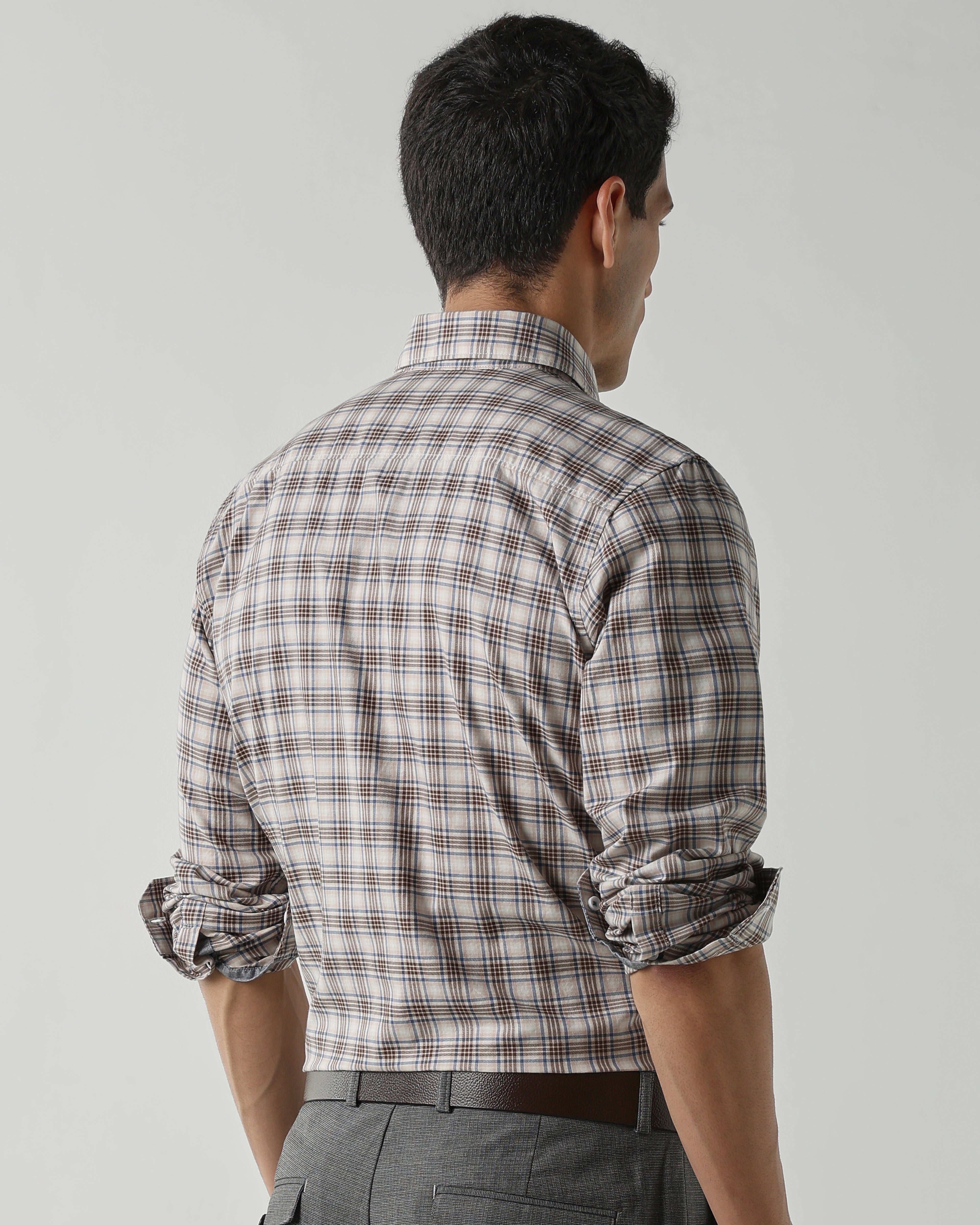Brown/Blue Pure Cotton Shirts for Men | Slim Fit Luxury Wear