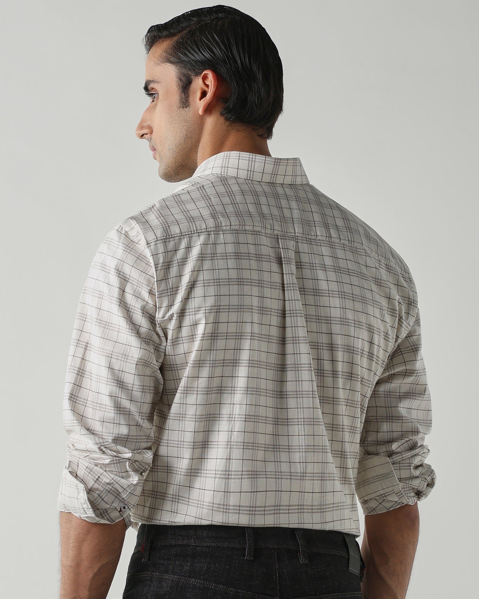 Off white/Brown Pure Cotton Shirts for Men | Regular Fit Luxury Wear