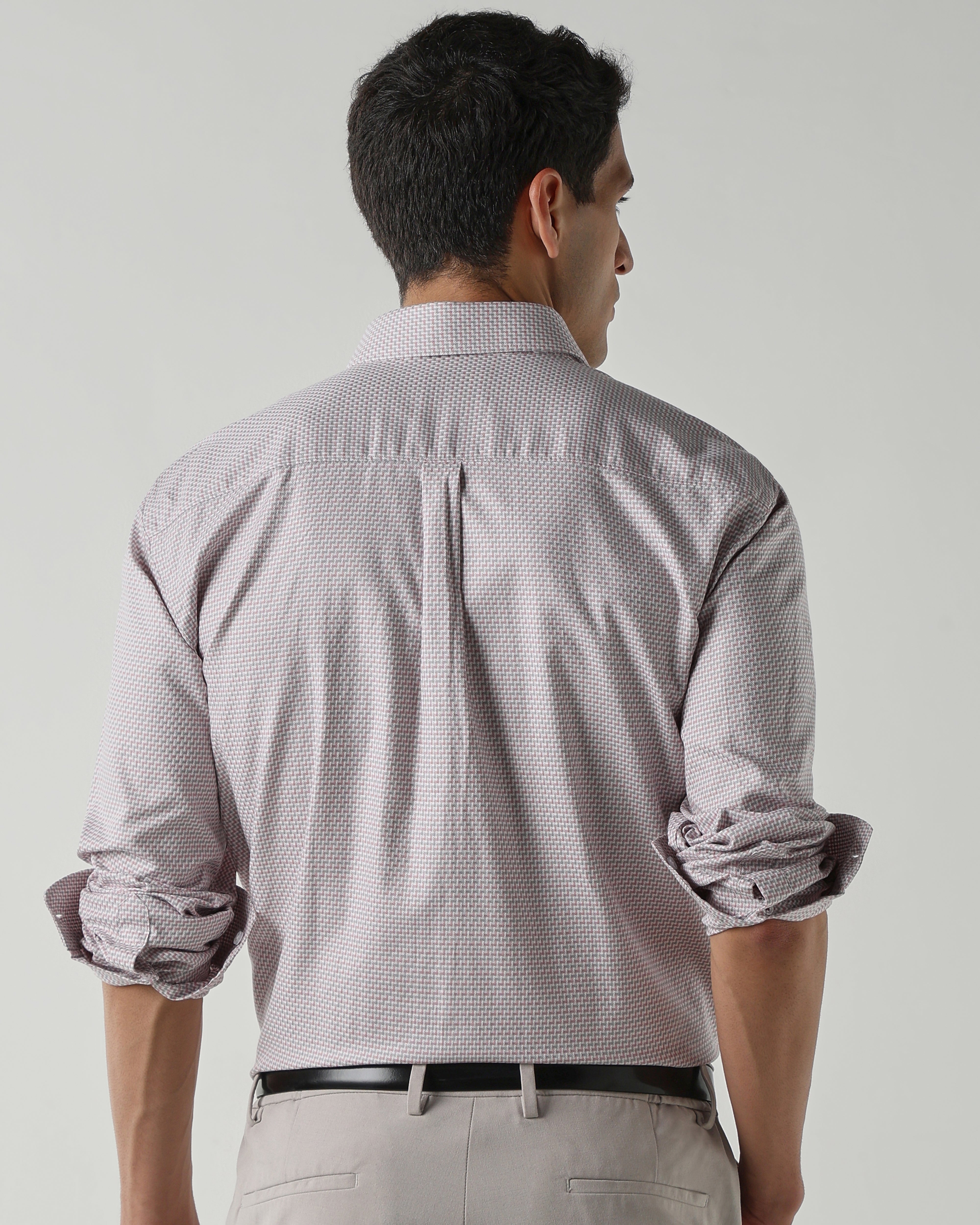 Grey/Pink 100% Cotton Dobby Shirts For Men | Regular Fit Fashion Formal Wear