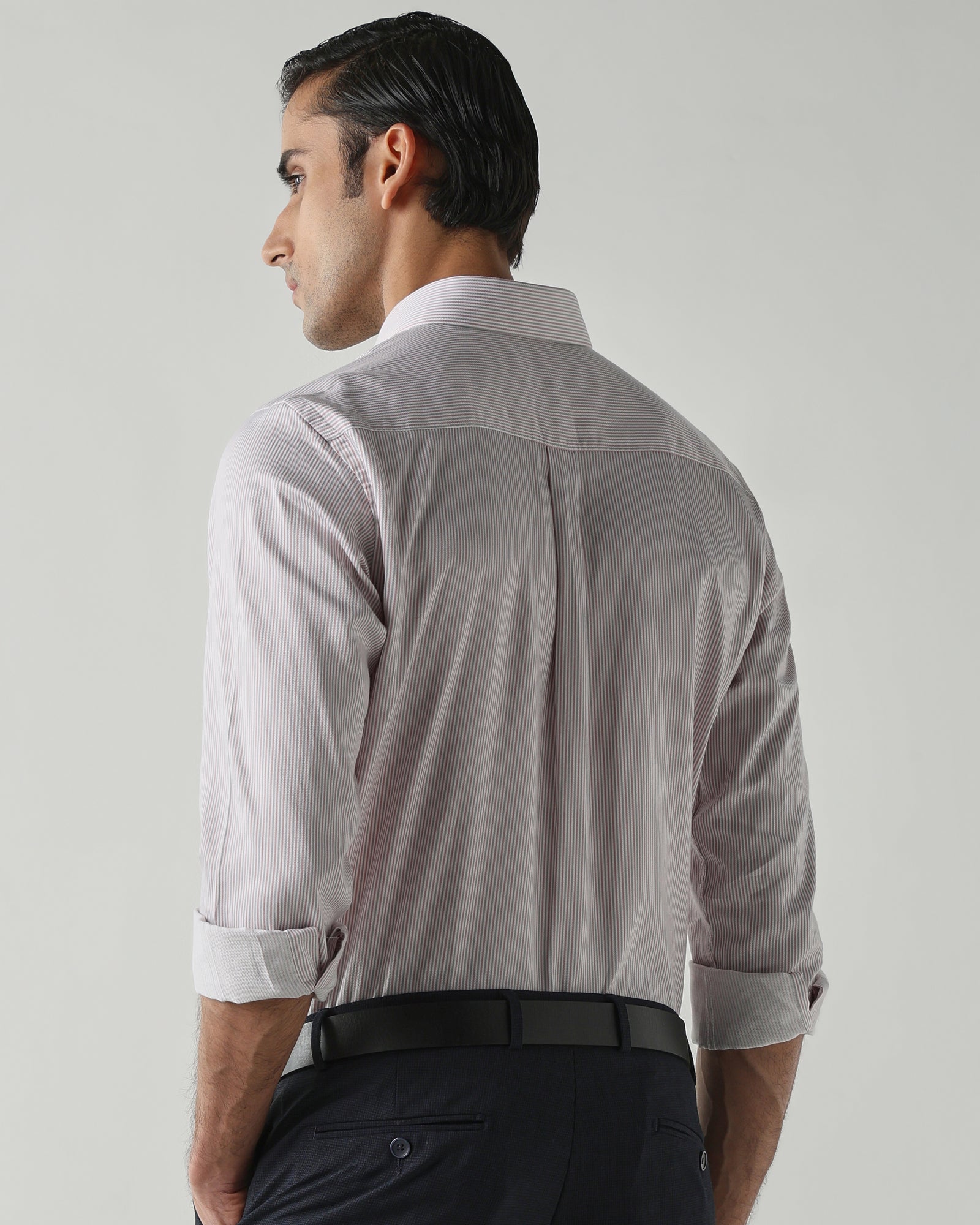 Grey/Pink Stripe Shirt crafted in 100% cotton Fabric|