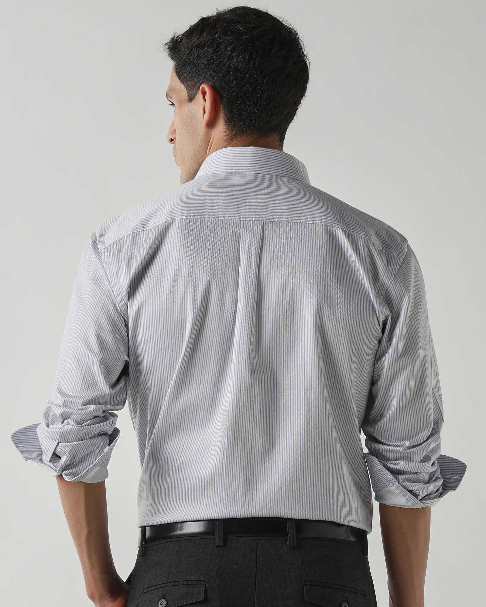 Grey/Sky Blue 100% Cotton Stripe Shirts For Men | Regular Fit Fashion Formal Wear