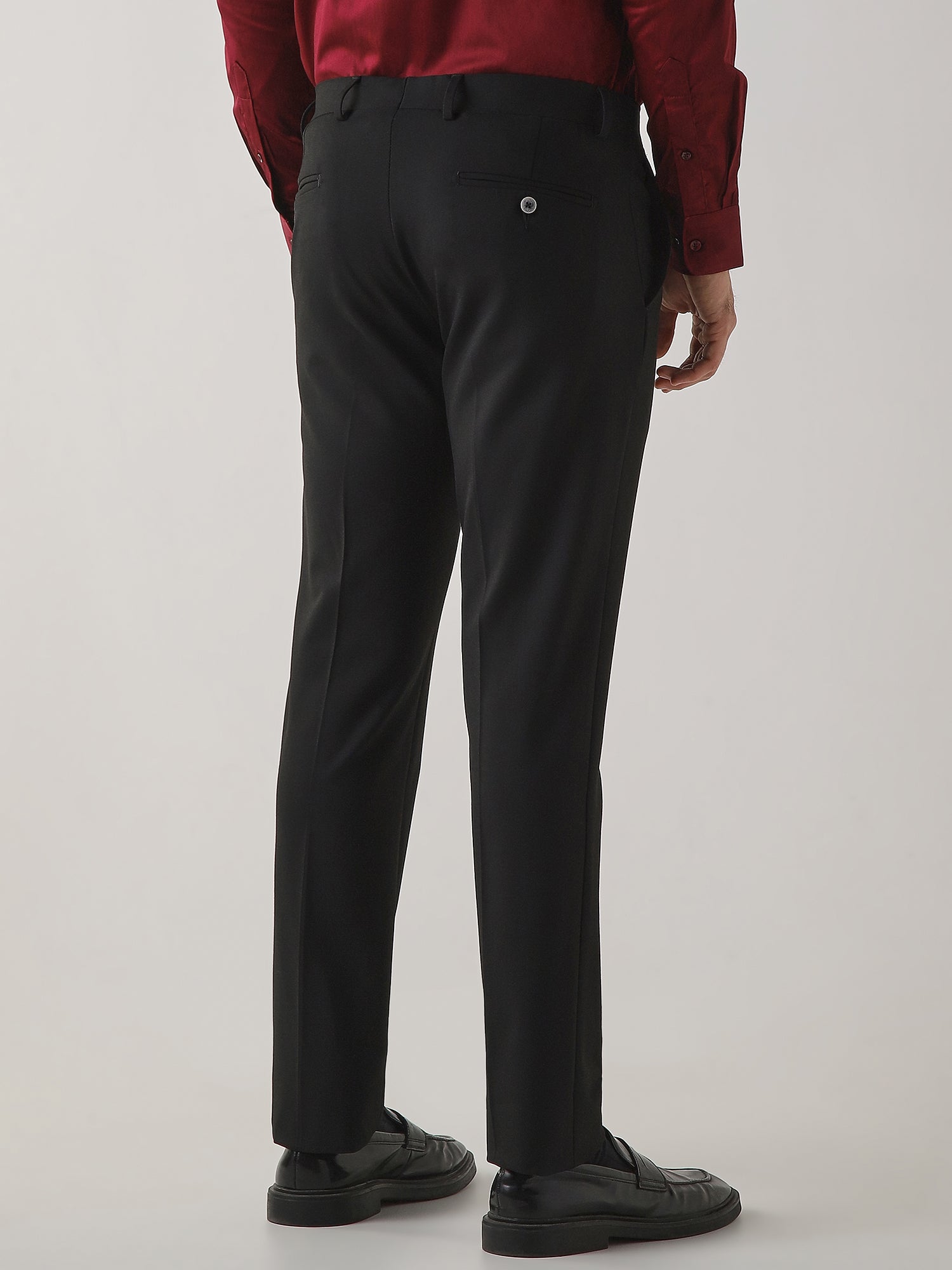 Black Cotton Blend Flat Front Slim Fit Formal Trouser