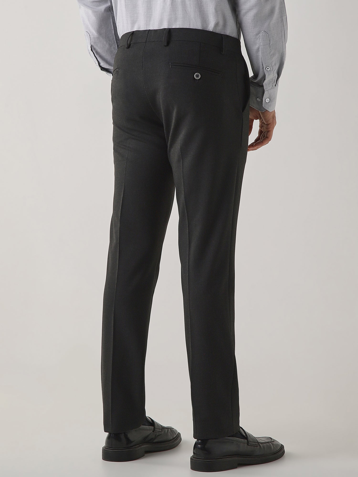 Dark Grey Cotton Blend Flat Front Slim Fit Formal Trouser