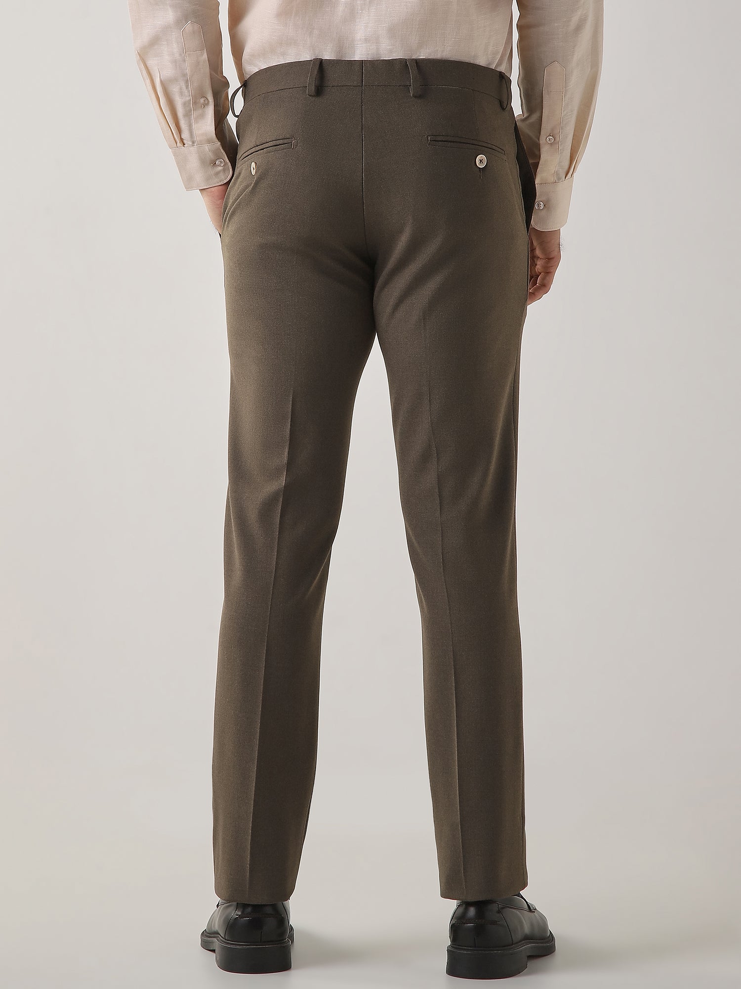 Khaki Cotton Blend Flat Front Slim Fit Formal Trouser