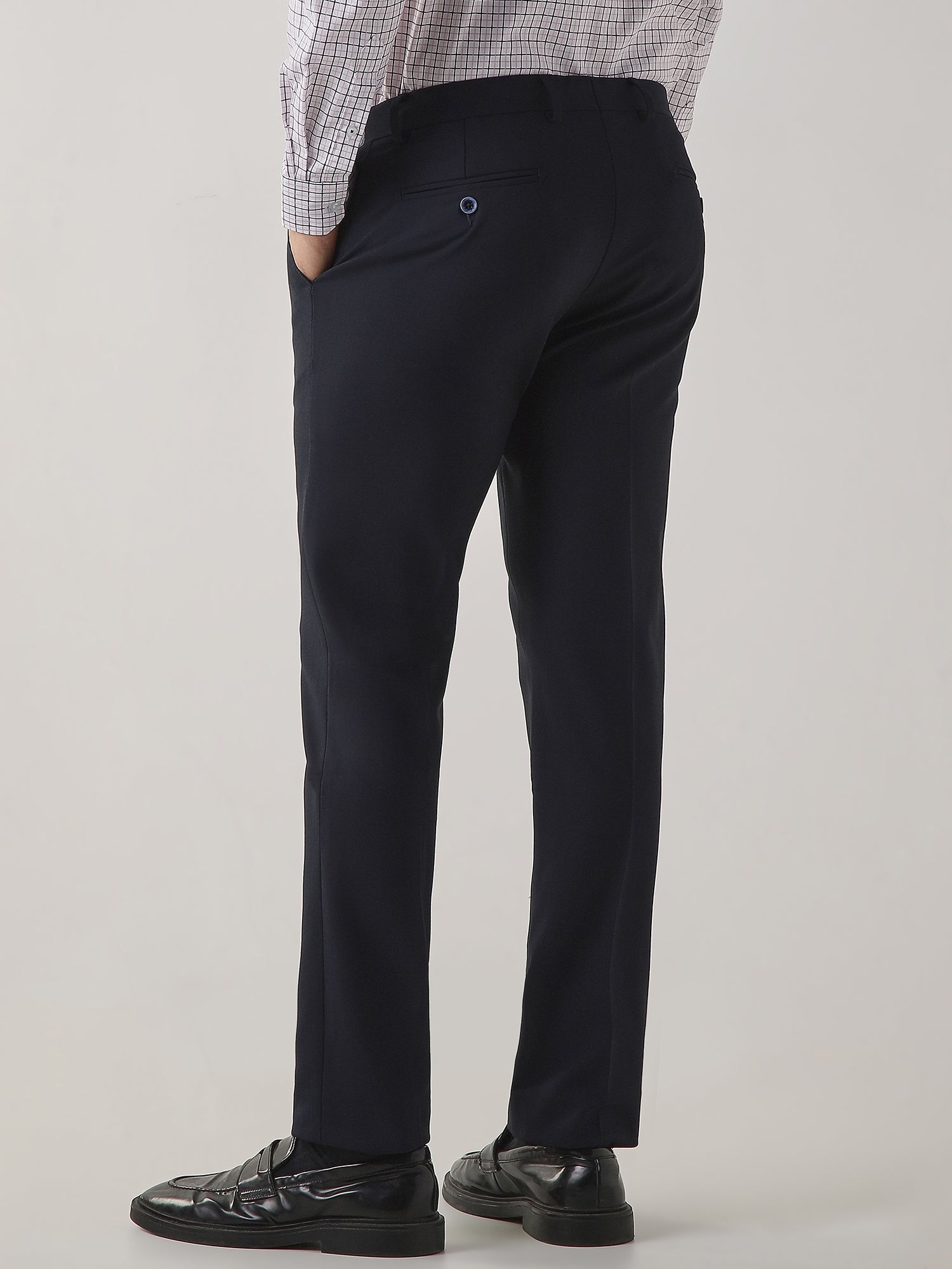 Navy Cotton Blend Flat Front Slim Fit Formal Trouser