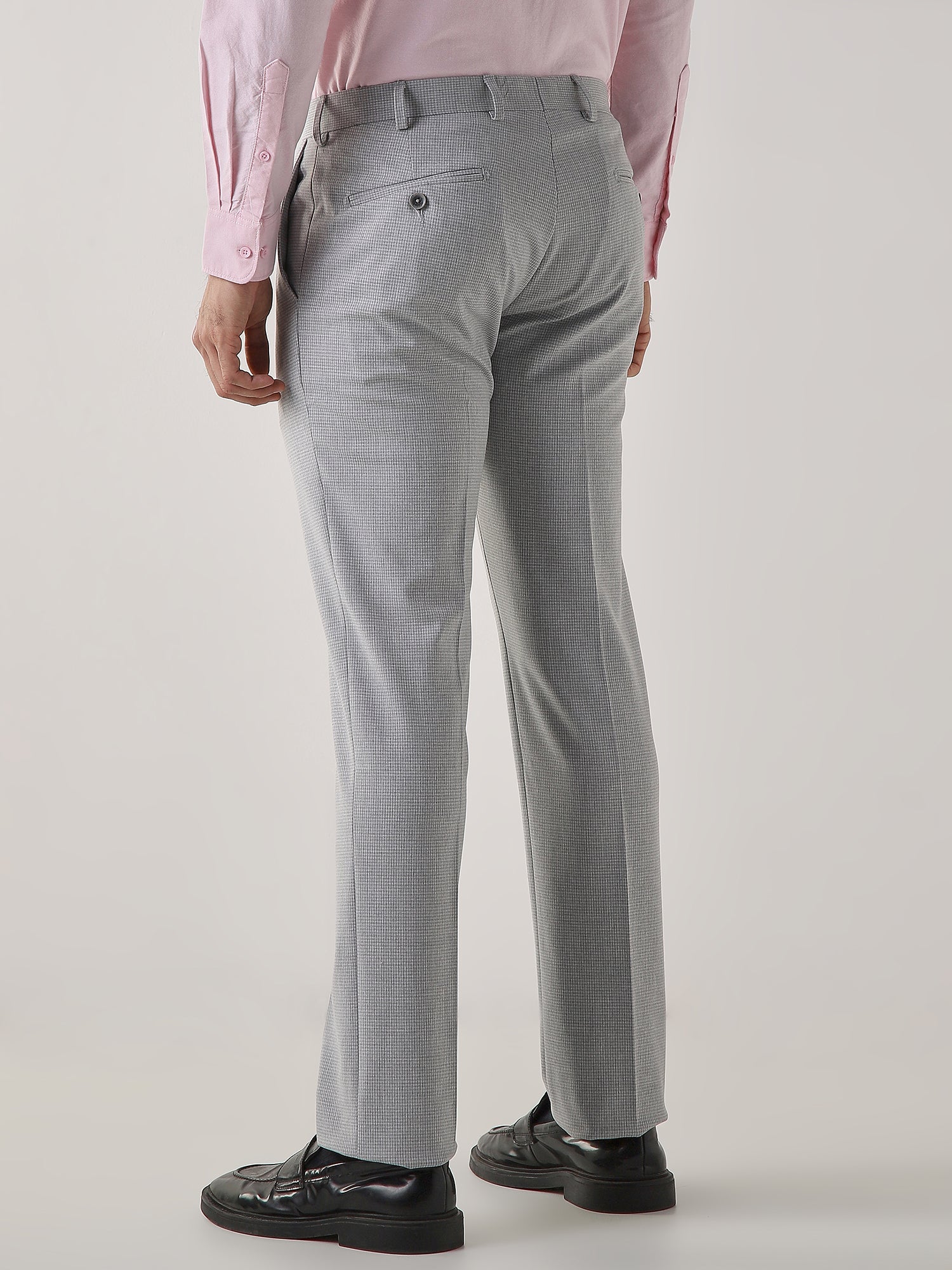 Grey Cotton Blend Flat Front Slim Fit Formal Trouser