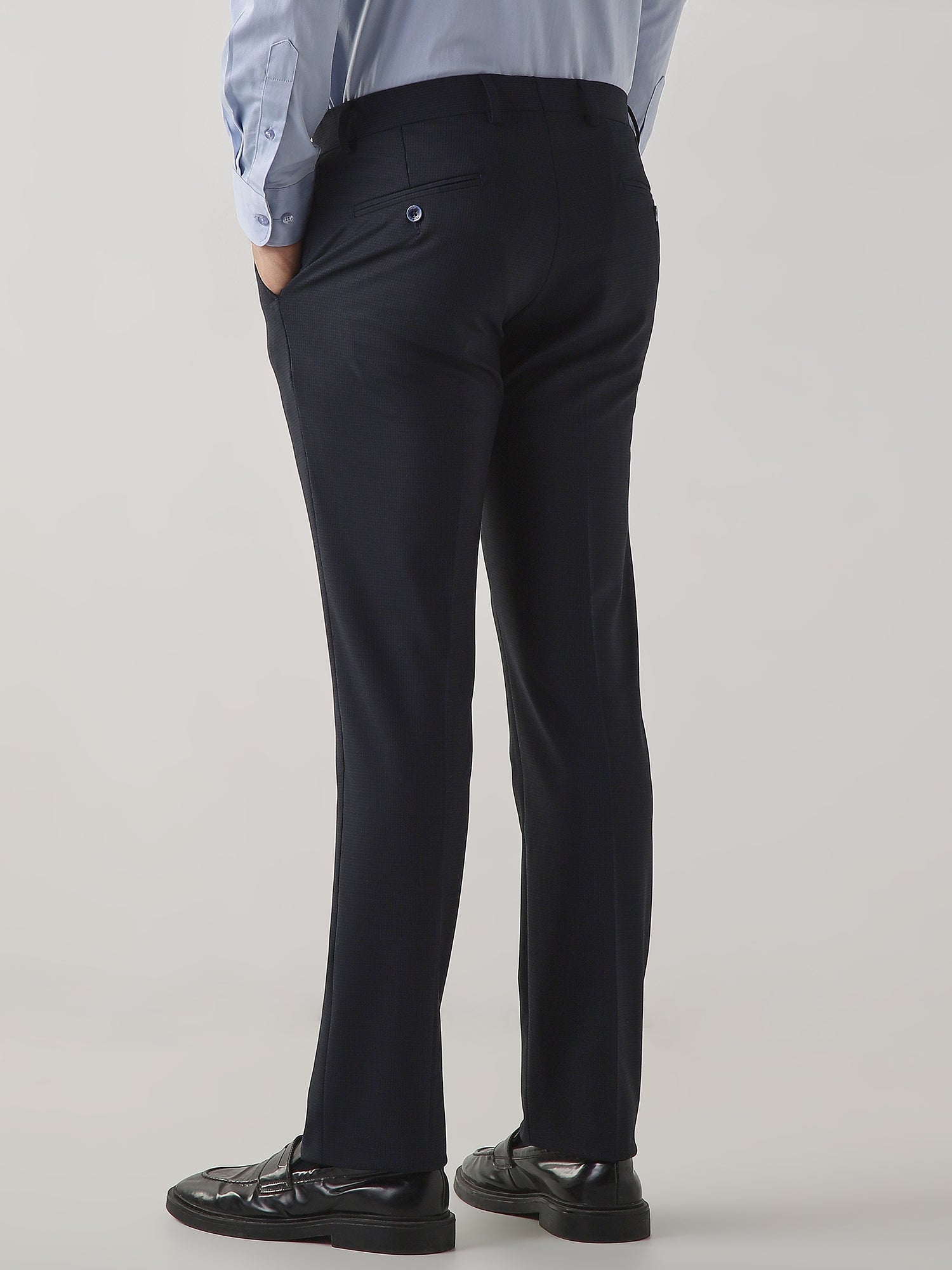 Navy Cotton Blend Flat Front Slim Fit Formal Trouser